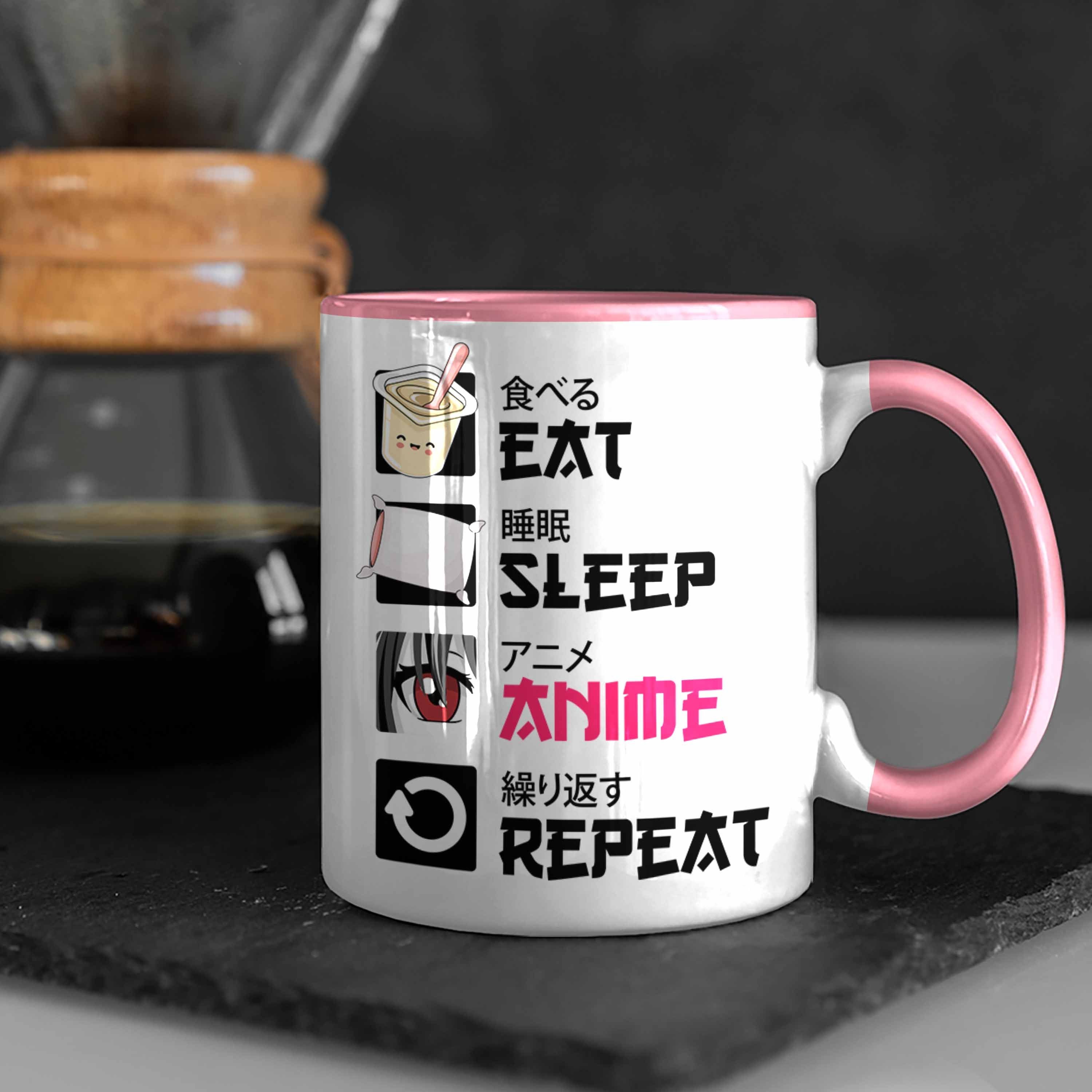 Anime Deko Tasse Rosa Sleep - Eat Kaffeetasse Trendation Spruch Geschenke Trendation Tasse Geschenk