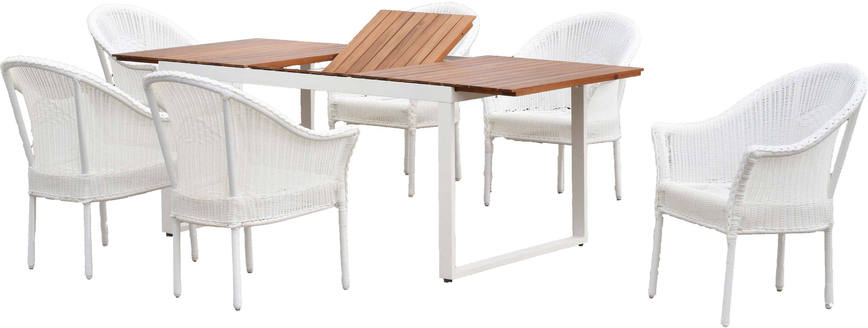 MERXX Garten-Essgruppe Bamberg, (Set, 7-tlg), inkl. 6 Stapelsessel, 1 Ausziehtisch