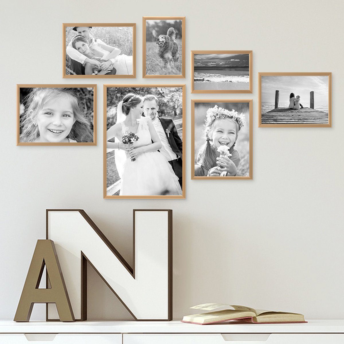 PHOTOLINI Рамки 7er Set Aluminium Modern Schmal 10x15 bis 21x30 cm