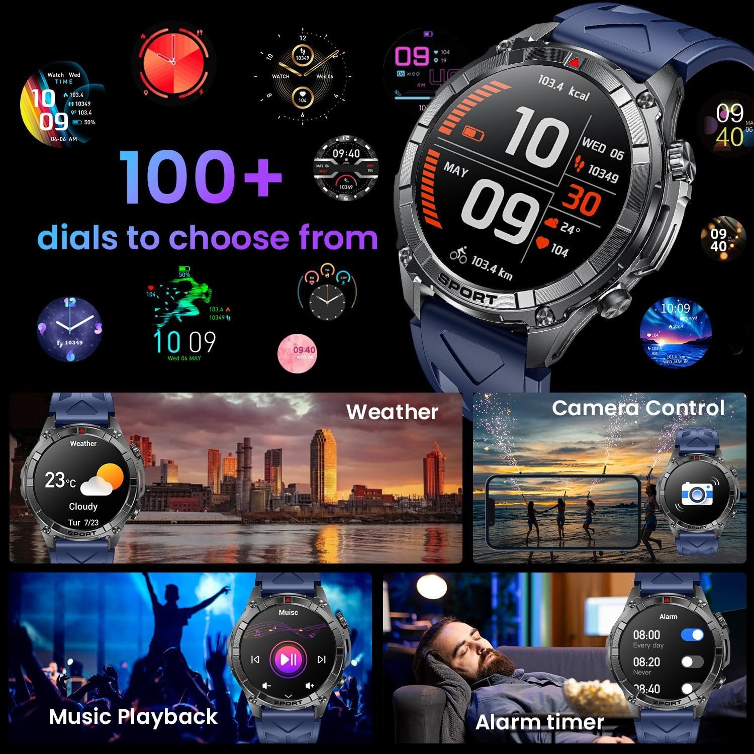 Motsfit Smartwatch (3,8 cm, android ios), Smartwatch Herren mit 1.52" Display, Bluetooth Telefonie