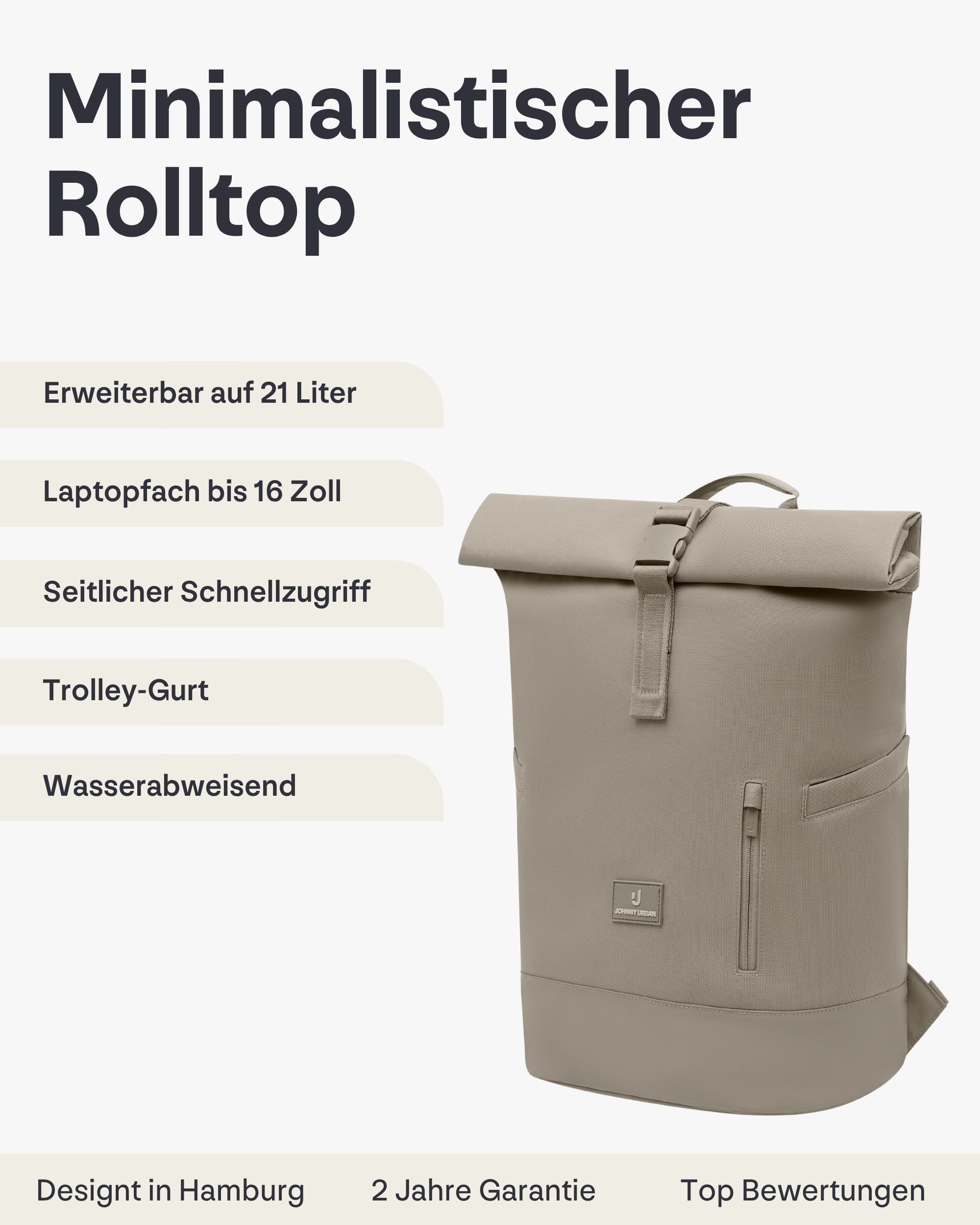 Johnny Urban Cityrucksack Luca Medium Rolltop Rucksack (1-tlg), Gepolstertes Laptopfach, Wasserabweisend