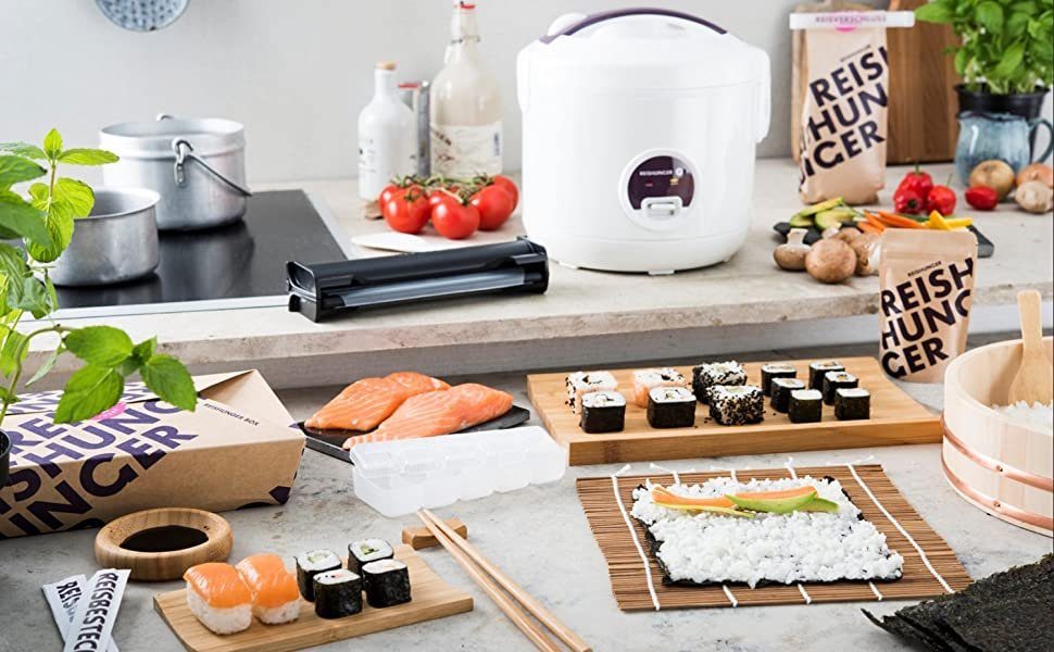 aus Löffel Maki-Sushi Rollmatte erhältlich Rollmatte - die Bambus von mit (24x24cm) (Set - Reishunger Zubereitung Für als 4er 1-tlg) Sushi-Roller Löffel und 1er, Sushi - und Sushi 10er mit Pack,