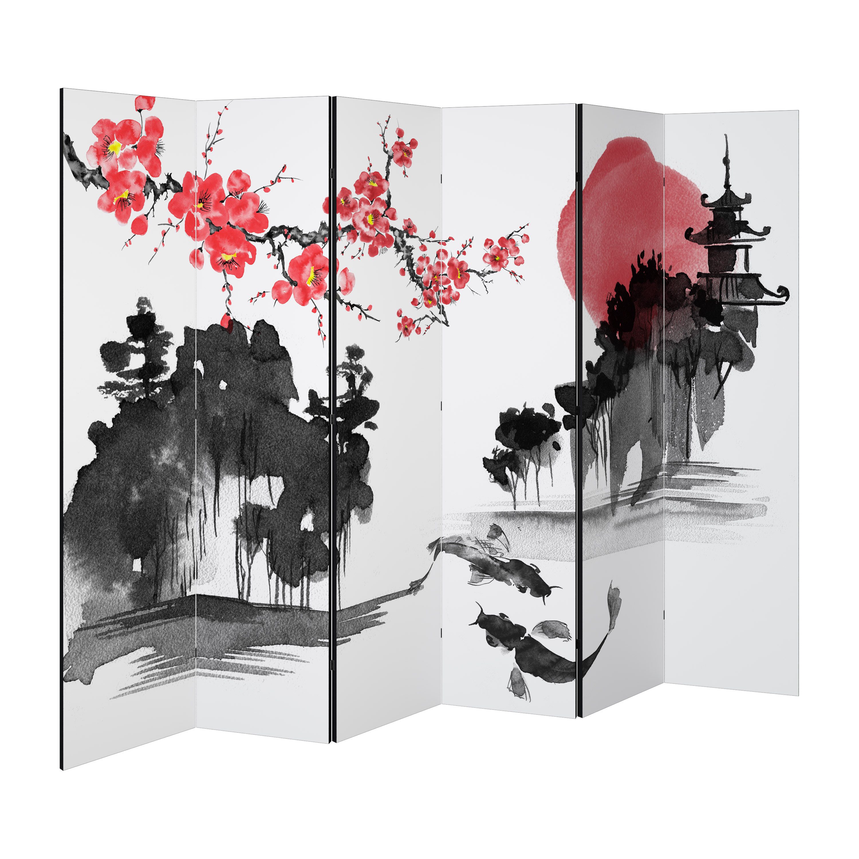 SPACEREBELS Paravent CHERRY SHADOWS (1 St), Raumteiler mit 6 Paneelen, einseitig bedruckt, 228 x 168 cm