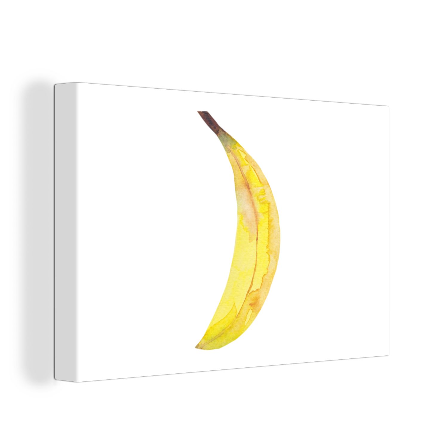 OneMillionCanvasses® Leinwandbild Banane - Aquarell - Weiß, (1 St), Wandbild Leinwandbilder, Aufhängefertig, Wanddeko, 30x20 cm