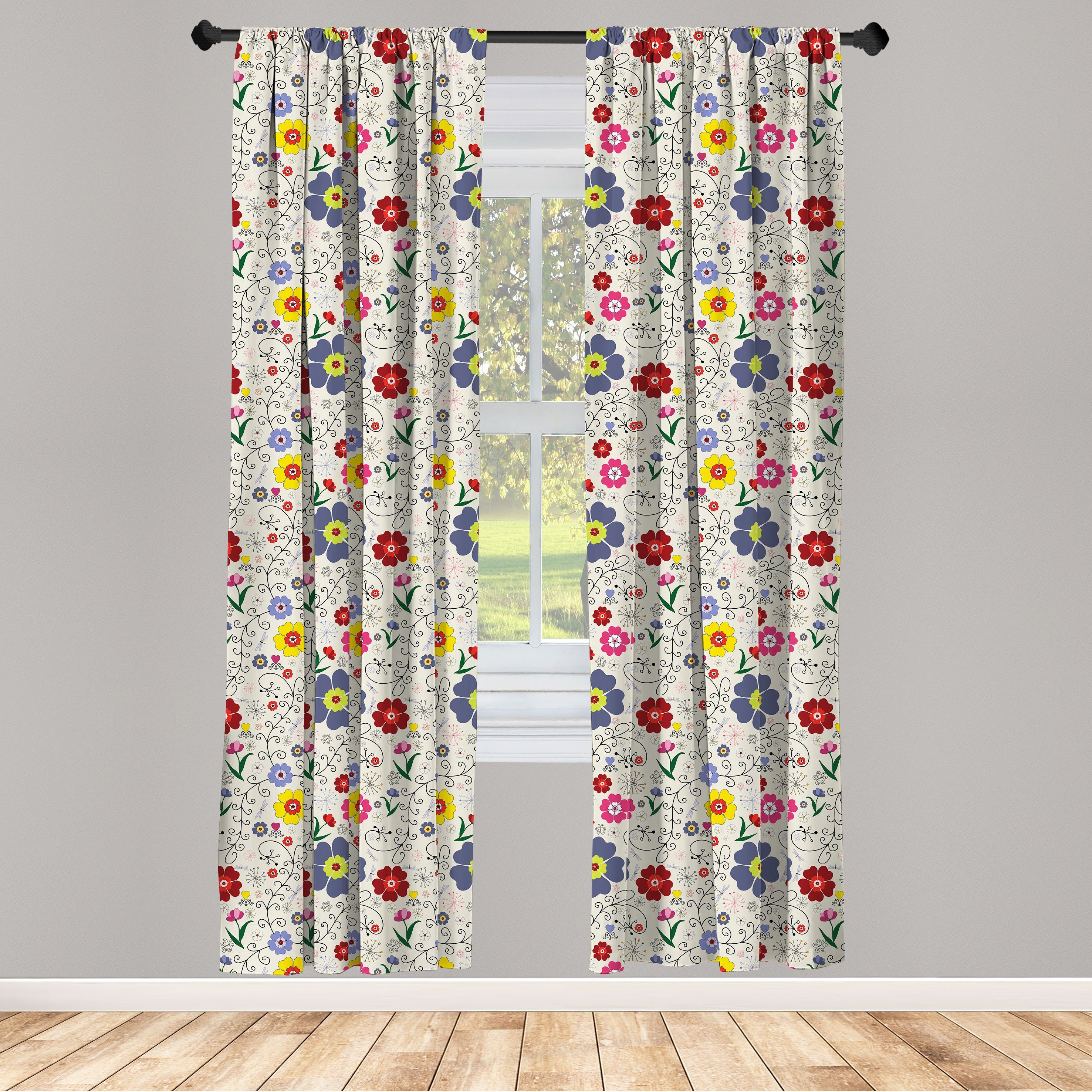 Gardine Vorhang für Wohnzimmer Schlafzimmer Dekor, Abakuhaus, Microfaser, Blumen Blumen-Schmetterlings-Muster