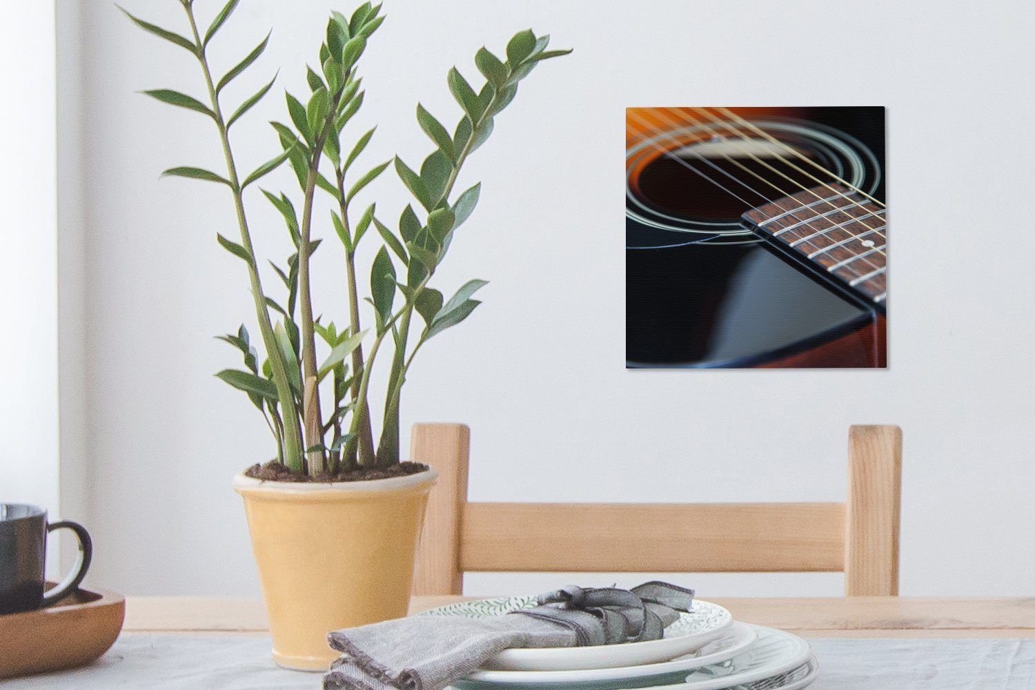 OneMillionCanvasses® Leinwandbild braune Leinwand und für Bilder Akustikgitarre, (1 schwarze Wohnzimmer St), Schlafzimmer Schöne