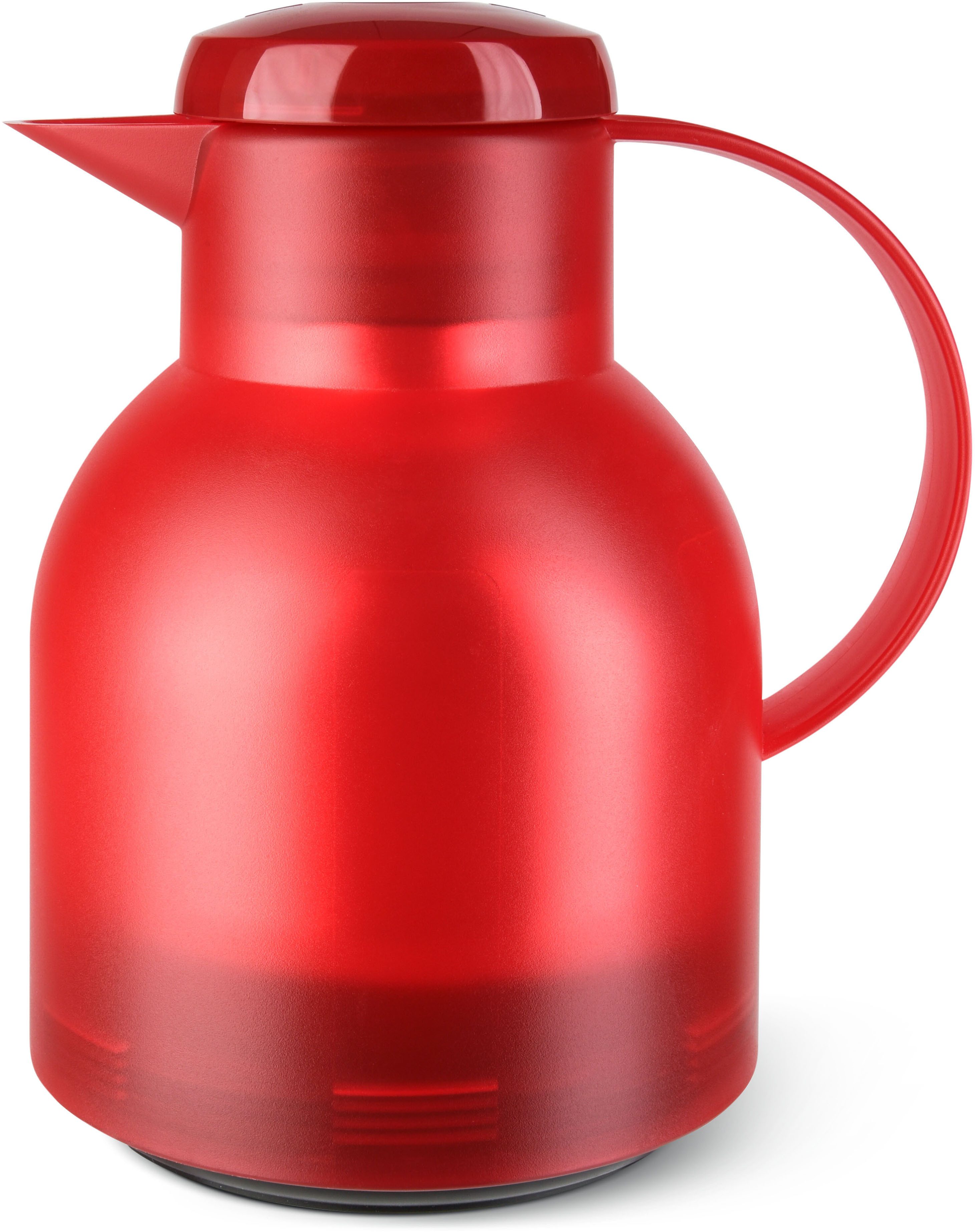 Emsa Isolierkanne Samba, 1 l, zeitloses Design, einfacher Knopfdruck, 24h kalt, 12h warm