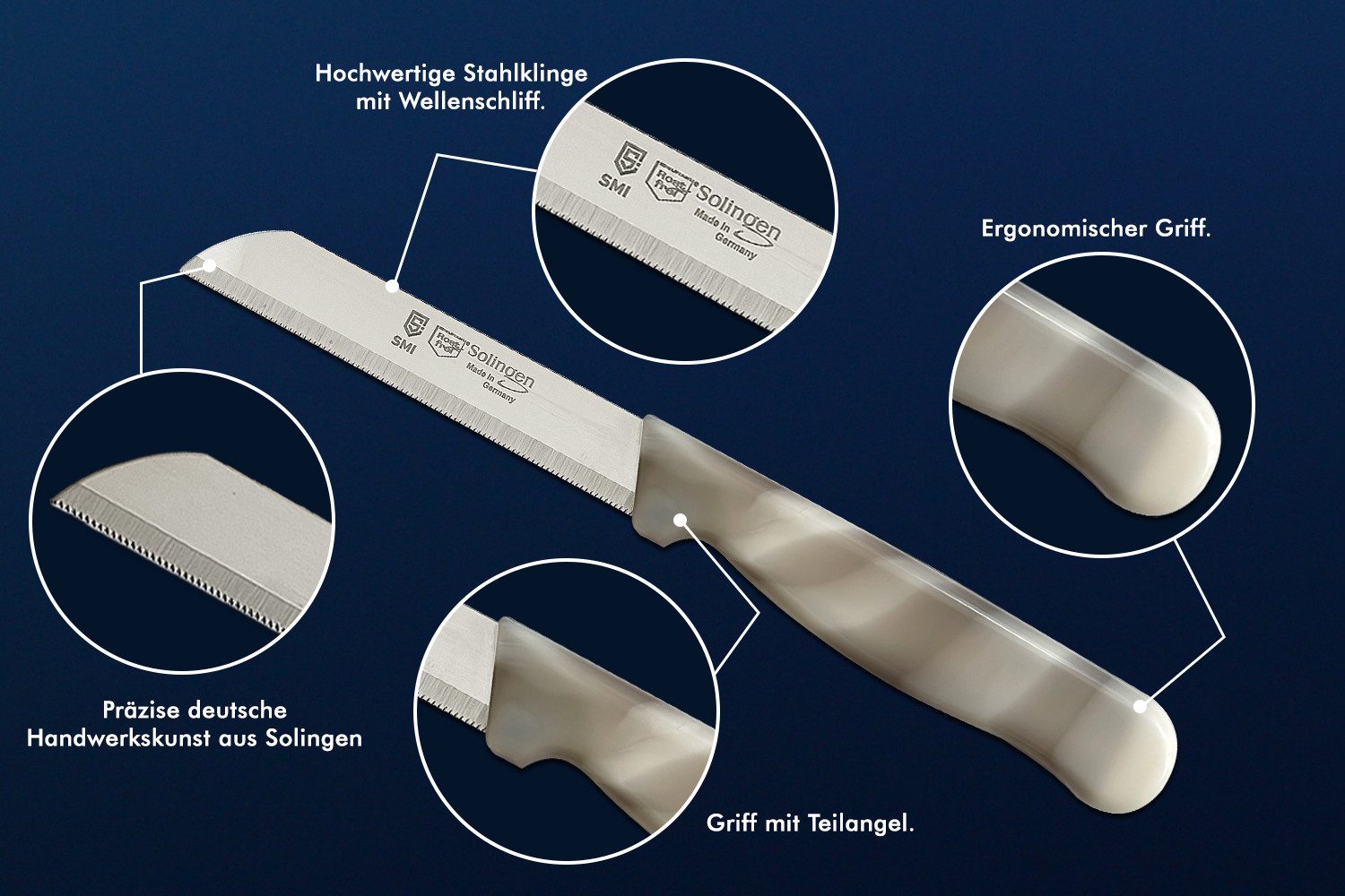 SMI Obstmesser 6 Stück Solingen Schälmesser Wellenschliff Küchenmesser Gemüsemesser – Bild 4 von 5