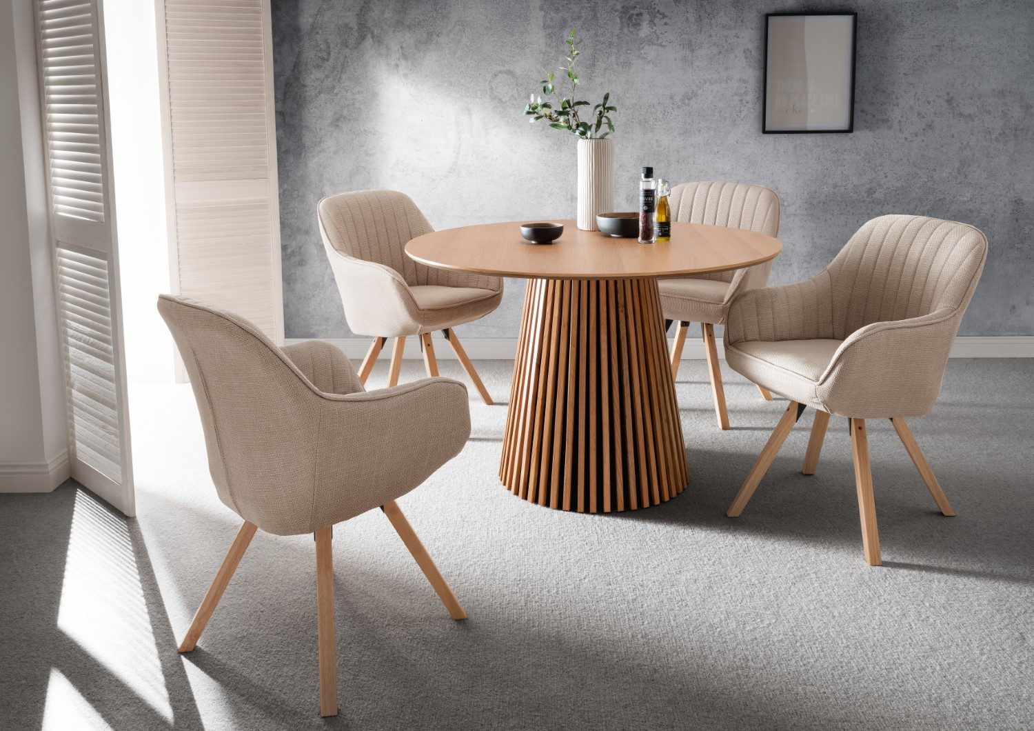 bene living Essgruppe Diningtisch Oria, 4er Set Diningsessel Matera beige, günstig online kaufen