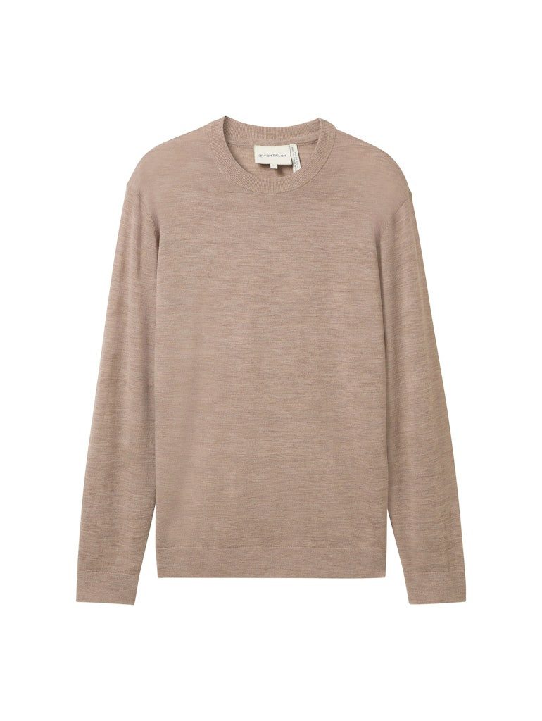 TOM TAILOR Strickpullover fine merino crewneck knit parasol brown melange