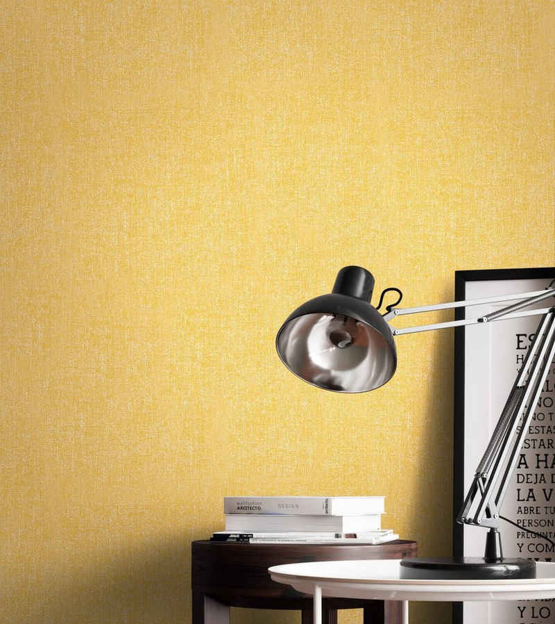 Newroom Vliestapete, Gelb Tapete Uni Struktur - Einfarbig Ocker Modern Weboptik Unifarbe für Wohnzimmer Schlafzimmer Küche