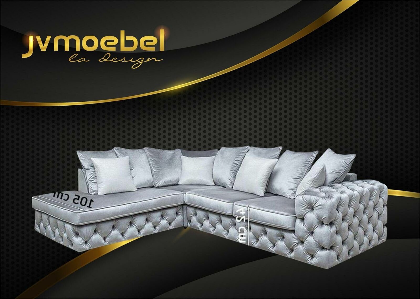Chesterfield Textil Polster L-Form Sofa JVmoebel Ecksofa Garnitur Couch Silber Ecksofa,