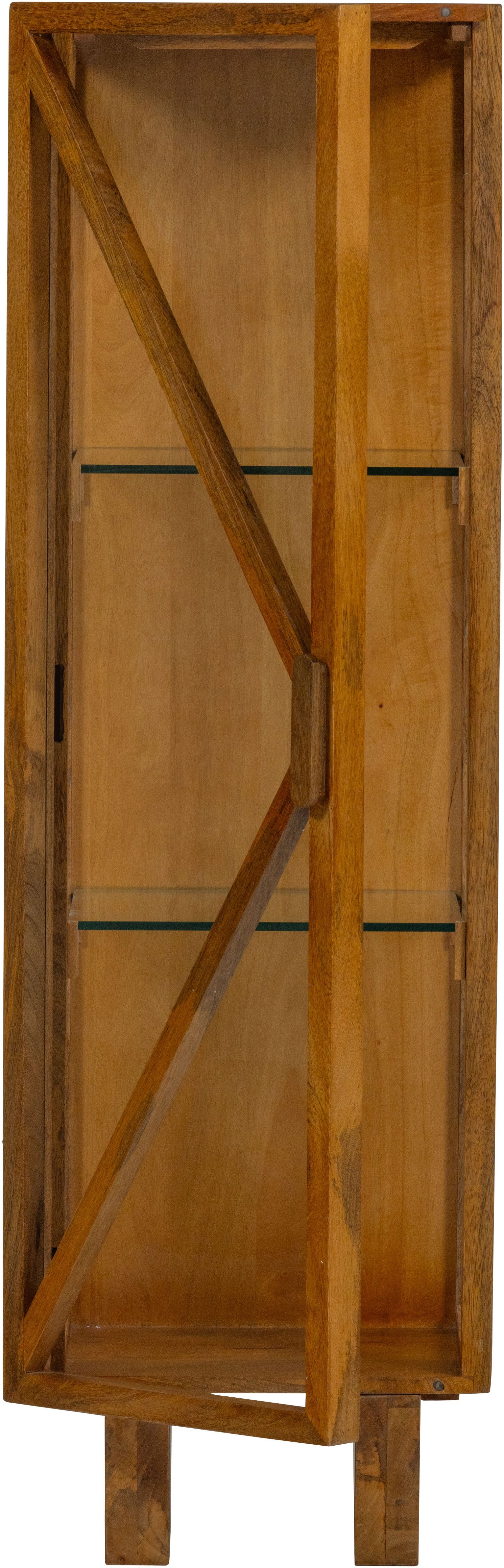 WOOOD Vitrine Kella Mangoholz mit Glastüren und Glaseinlegeböden 40 x 39 x 137 cm Tragkraft 5–7 kg pro Glasboden, Wandbefestigung empfohlen