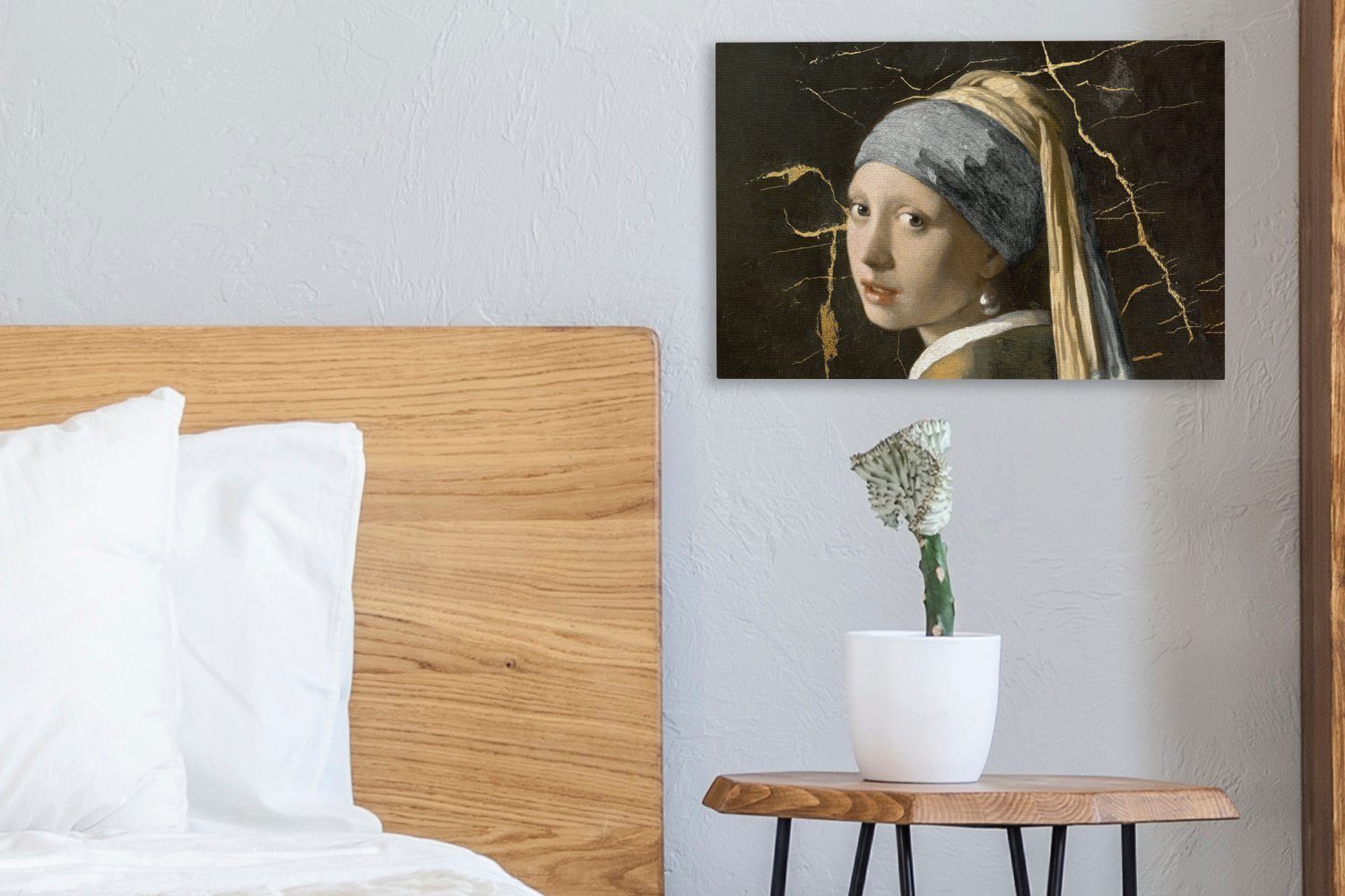 OneMillionCanvasses® Gemälde Mädchen mit Perlenohrring Wandbild - Marmor, (1 - St), Wanddeko, Aufhängefertig, 30x20 Leinwandbilder, cm Vermeer