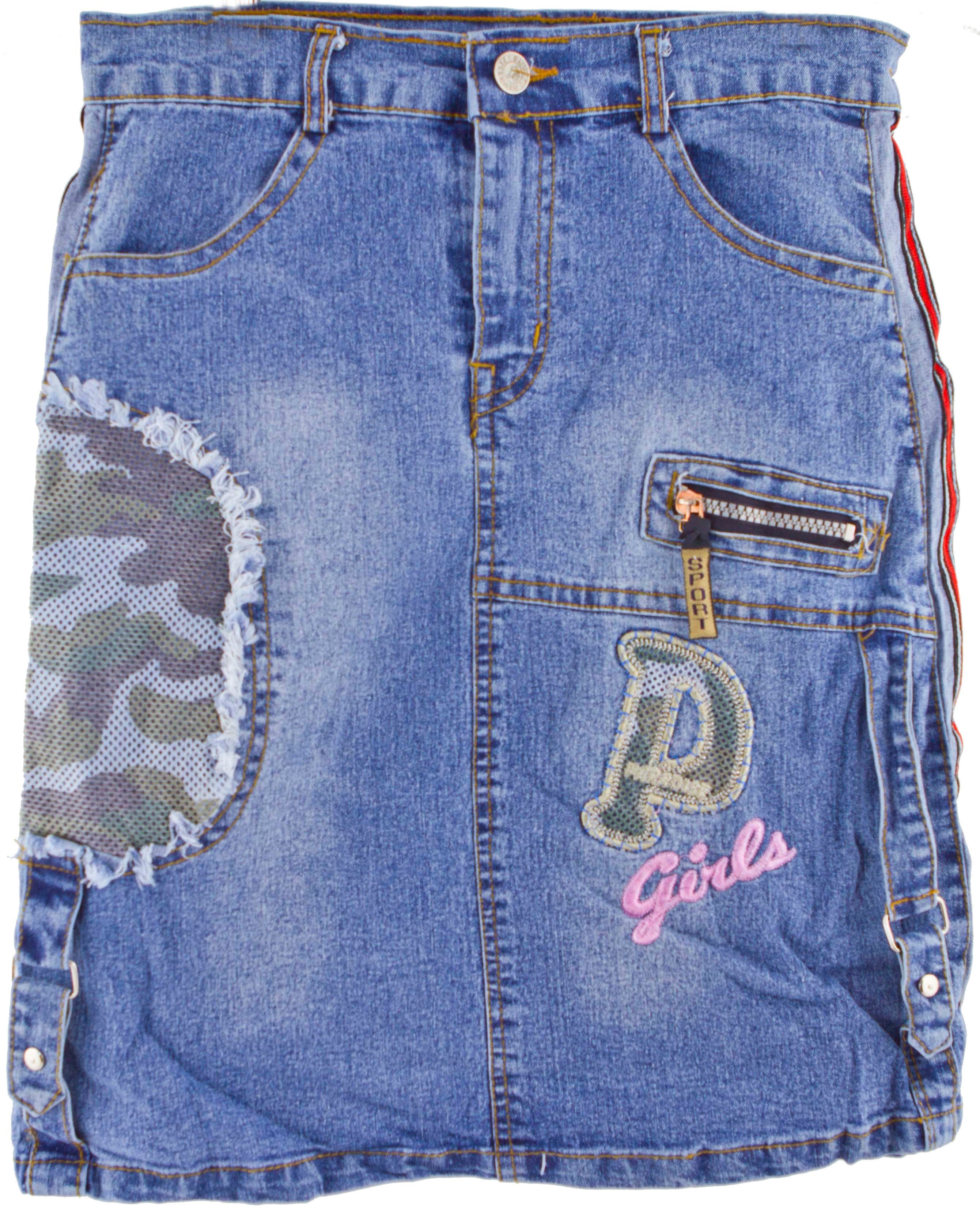 Jeansrock Mädchen Jeansrock Rock knielang Denim Style mit Patches