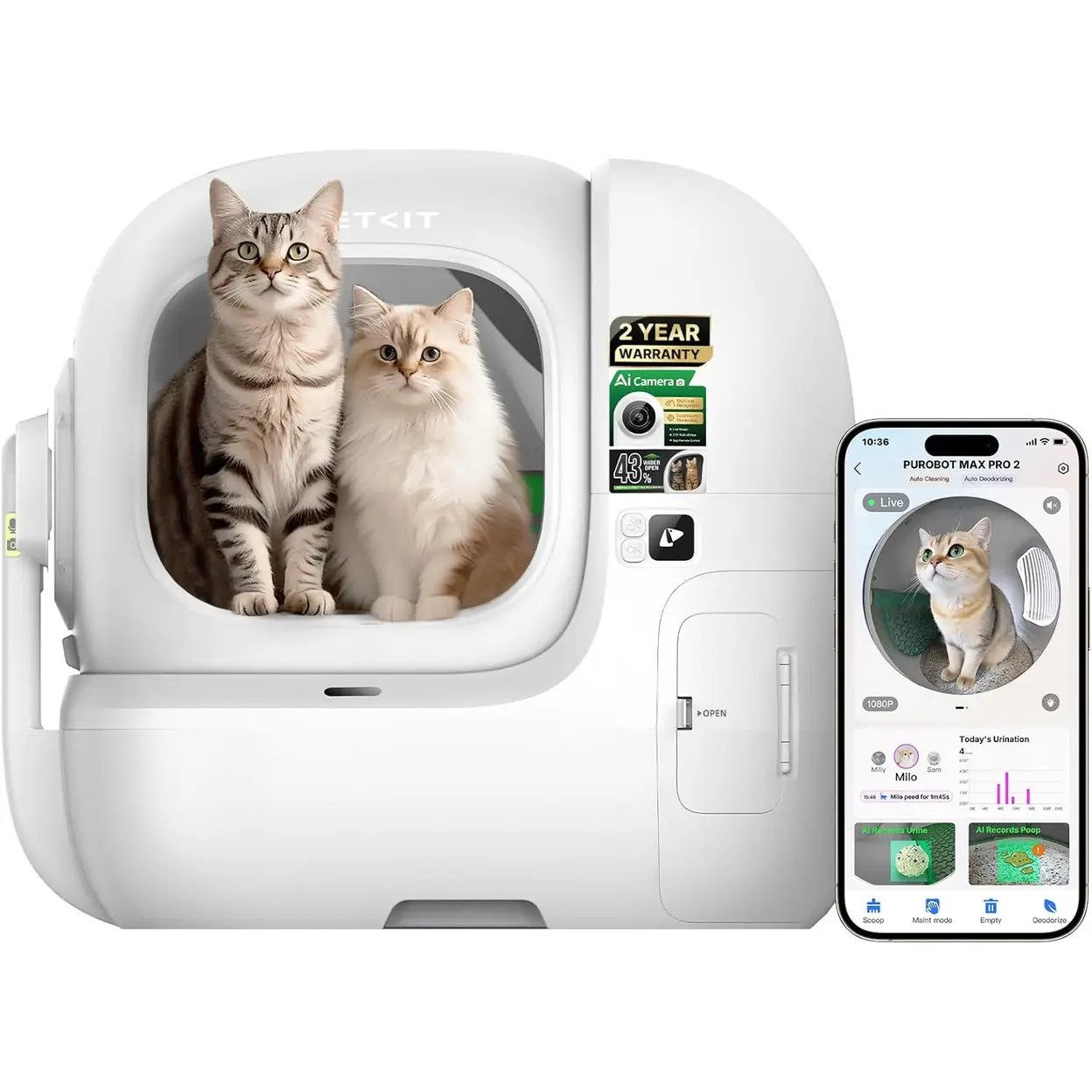 PETKIT Katzentoilette PETKIT PUROBOT Max Pro 2 Selbstreinigende Katzentoilette, vollautomatische Katzentoilette