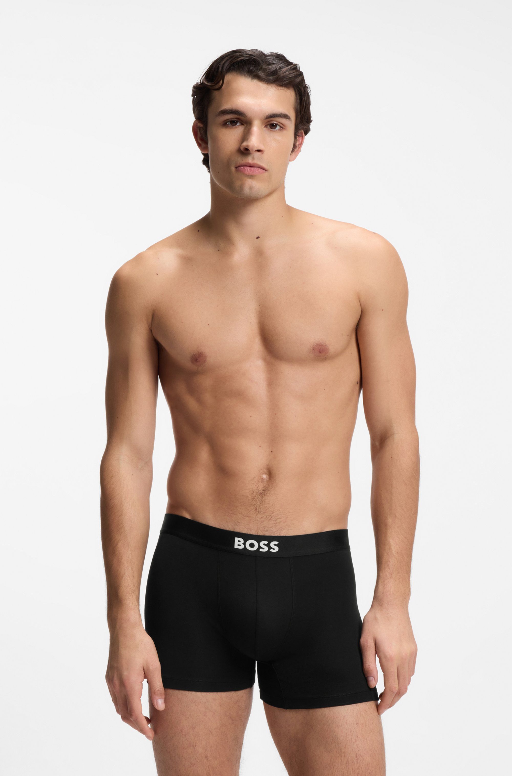 BOSS Boxershorts Boxer Brief 3P BOSS ONE (3-St) elastischer Bund mit Logo, 1x gemustert, 2x uni