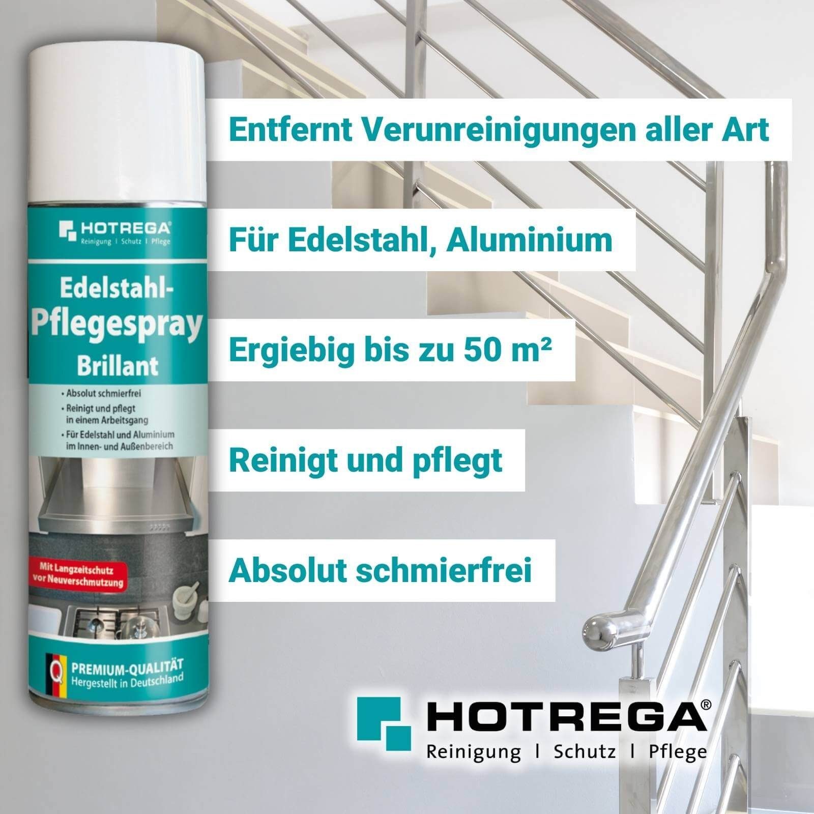 HOTREGA® Edelstahl Pflegespray Edelstahlreiniger Aluminiumreiniger Edelstahlreiniger (Schlierenfreie Reinigung & Pflege Vermindert Fingerabdrücke, Für Küche, Haushalt & Geräte)