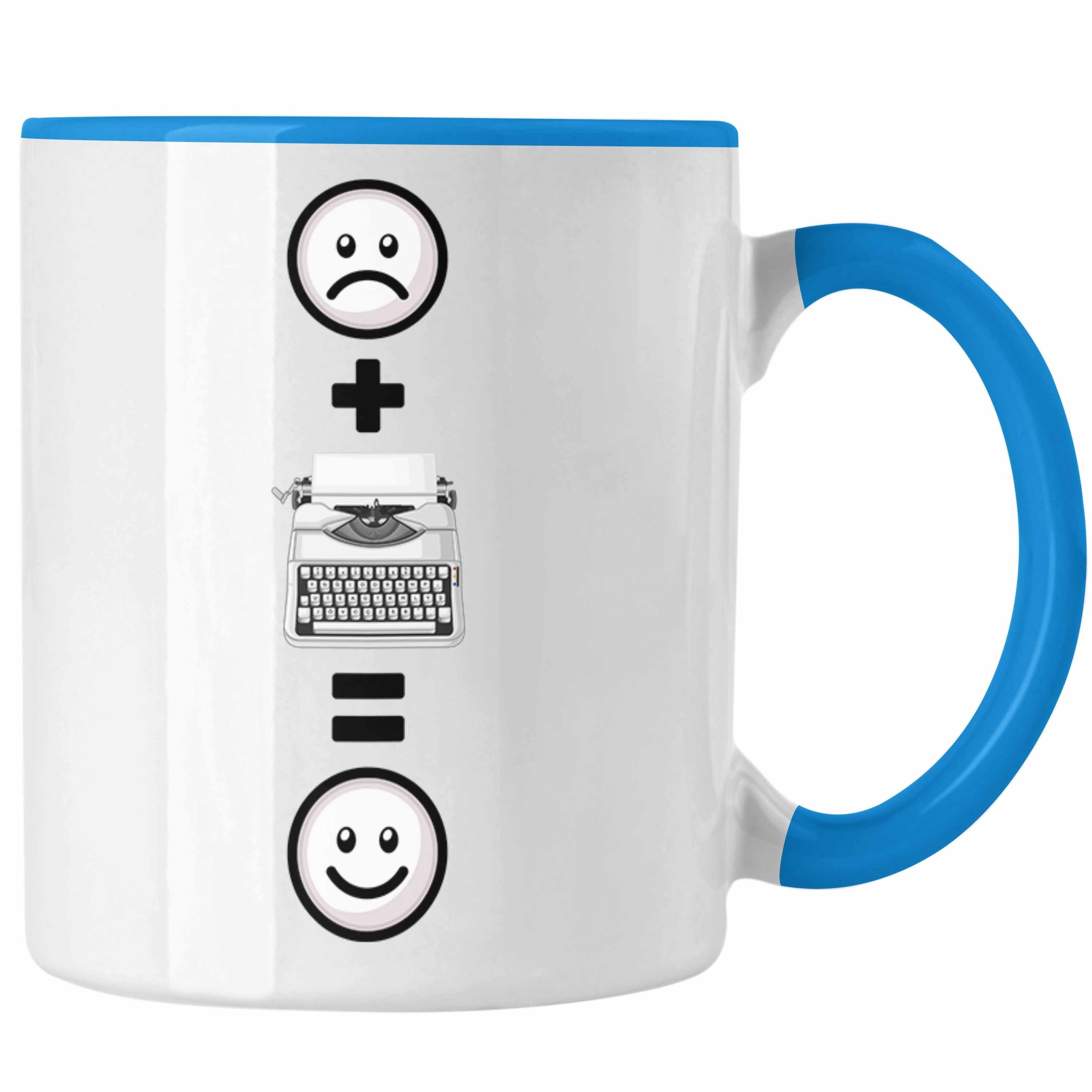 Trendation Tasse Schreibmaschine Tasse Geschenkidee für Schreibmaschinen retro Nostalgi Blau