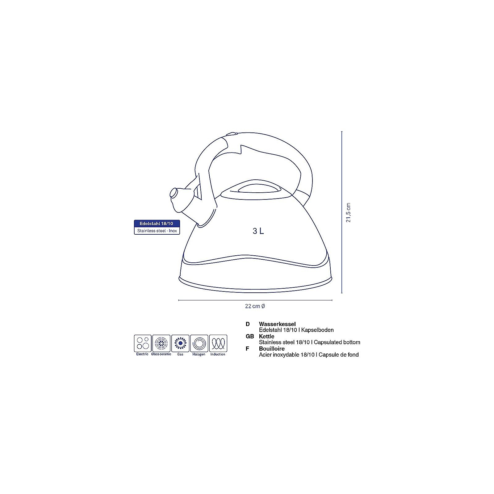 kela Wasserkessel Varus, Edelstahl 18/10, Allherdboden, Deckel mit Klappmechanismus