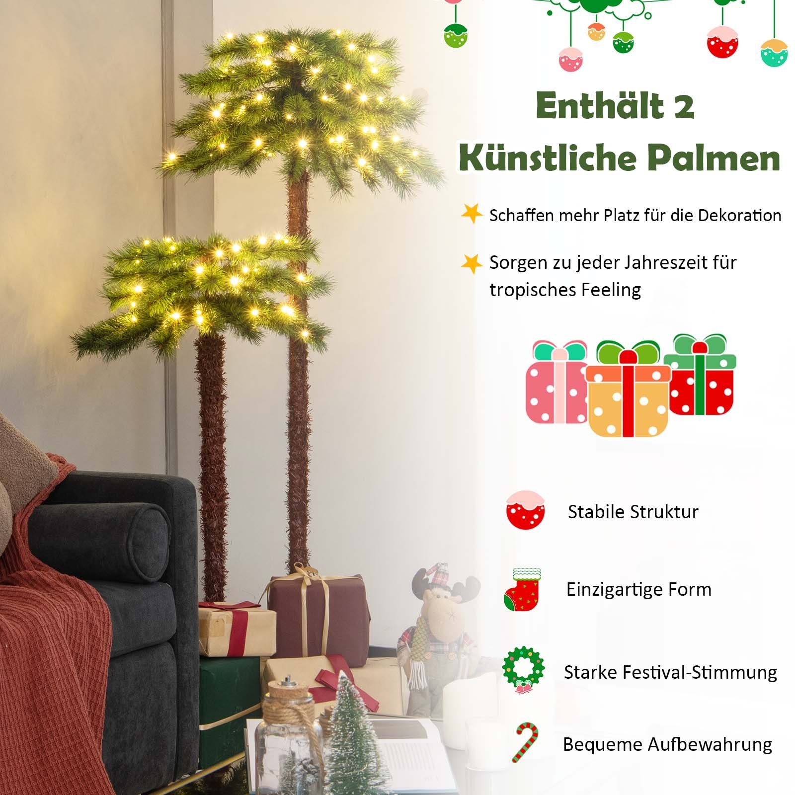 Kunstpalme, COSTWAY, LEDs 2er 100 Set, cm, 152,5 84 PVC-Spitzen Höhe & mit