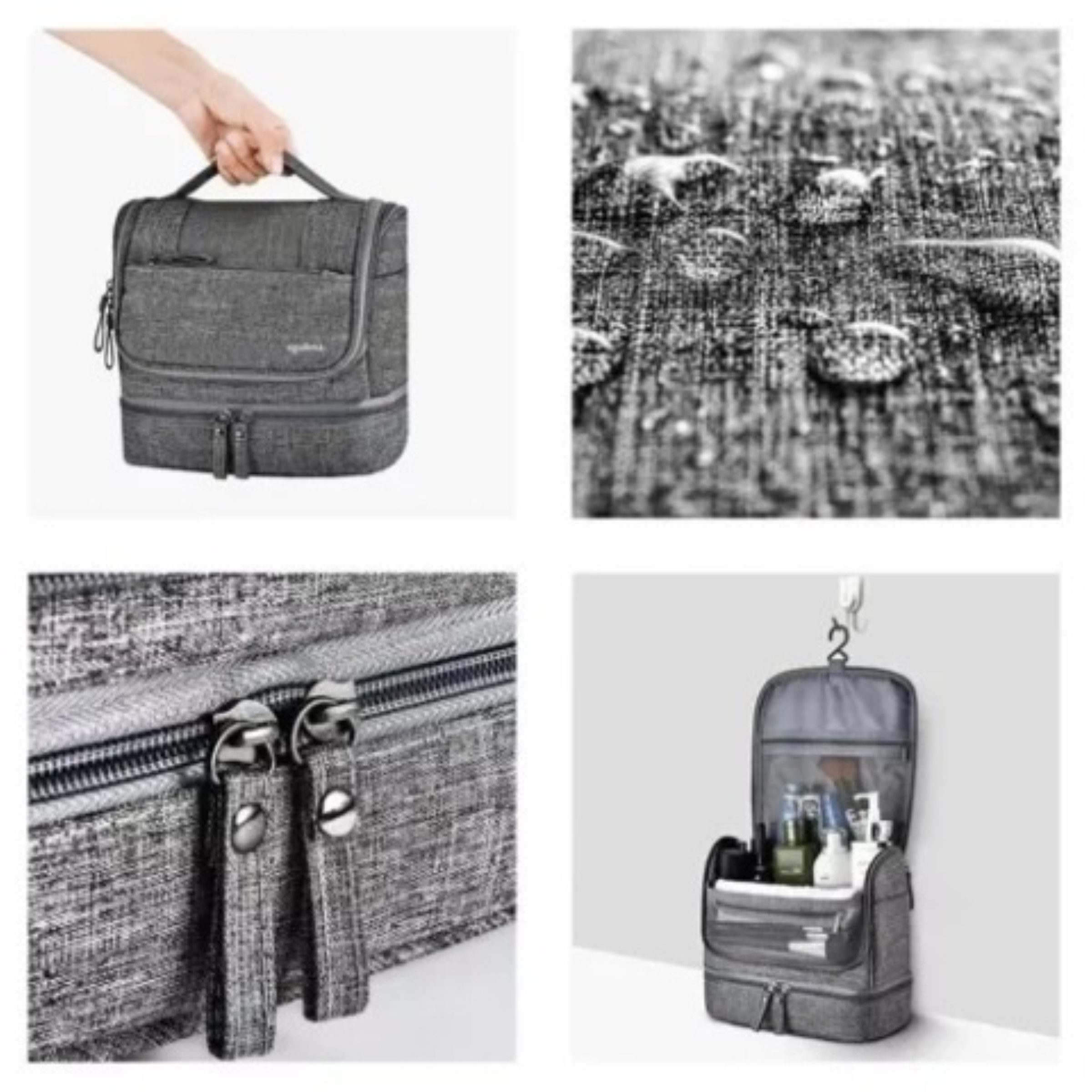 soulima Kosmetiktasche Hängende Kosmetiktasche Reise Kulturbeutel mit Thermofach Grau (Hängende Kosmetiktasche mit Thermofach und vielen Organizer-Fächern, Reise-Kosmetiktasche mit Aufhängehaken und praktischen Fächern), Wasserdicht Hängendes Design Viele Fächer Thermofach