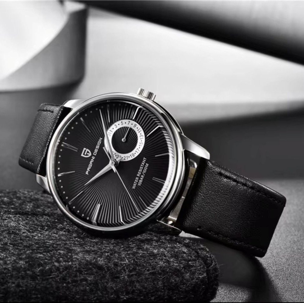 Pagani Design Quarzuhr Pagani Design Herenarmbanduhr Schwarz Blau-Zifferblatt Lederarmaband 1654