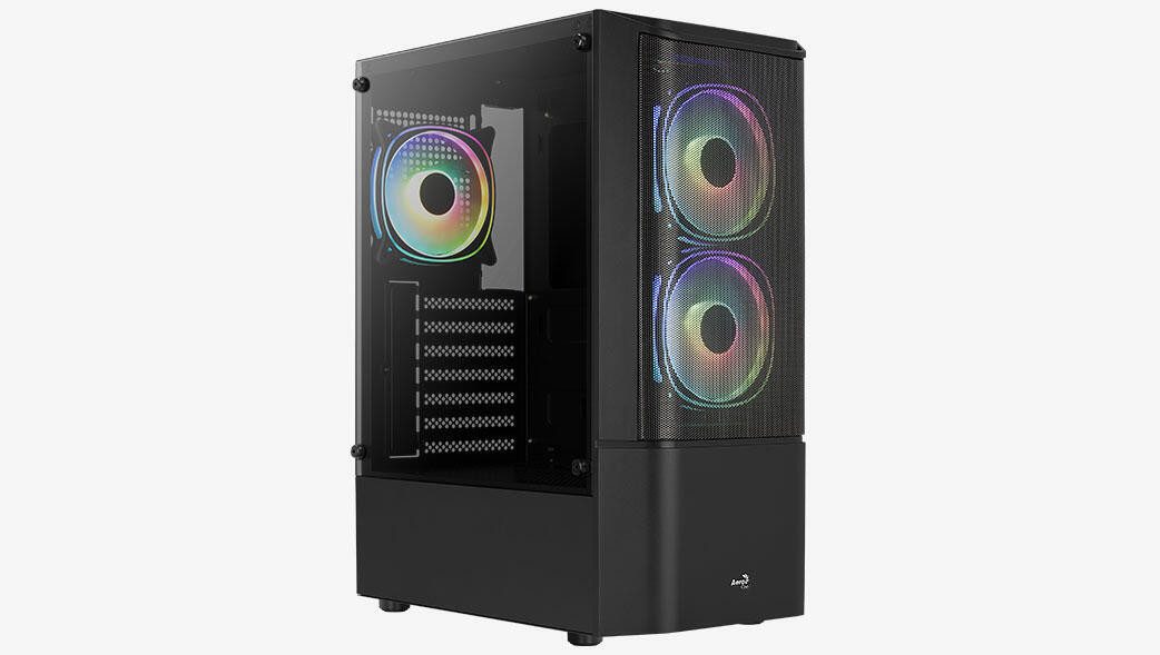 Aerocool PC-Gehäuse Quantum Mesh-G-BK-v3 (schwarz/grau, Seitenteil aus