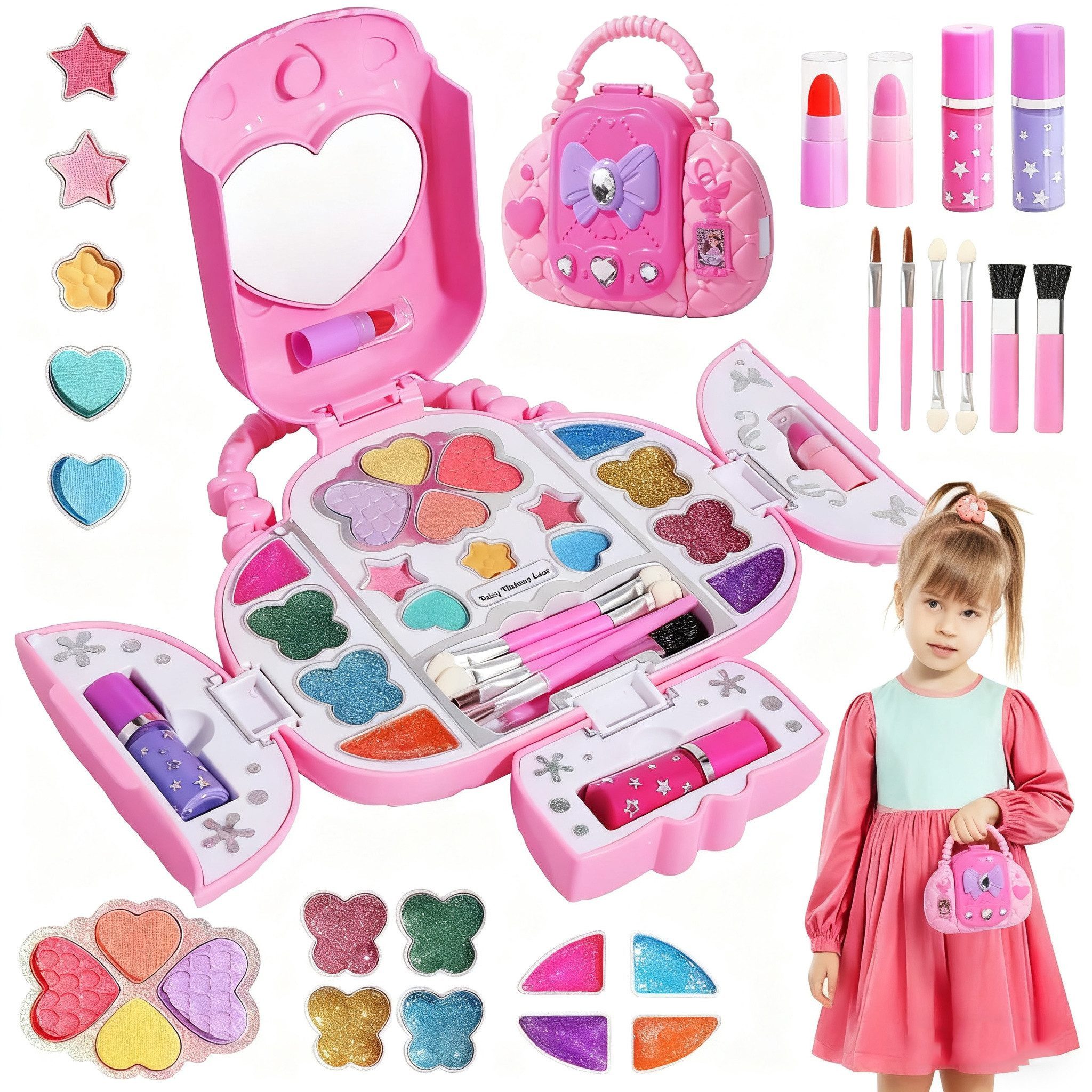 Lzbargon Kosmetik-Set Kreativset Kosmetik-Set,Kinder-Make-up-Kit mit Spiegel-,Make-Spielzeug, Prinzessinnen-Spielzeug-Kosmetik-Set,waschbares Make-up-Set