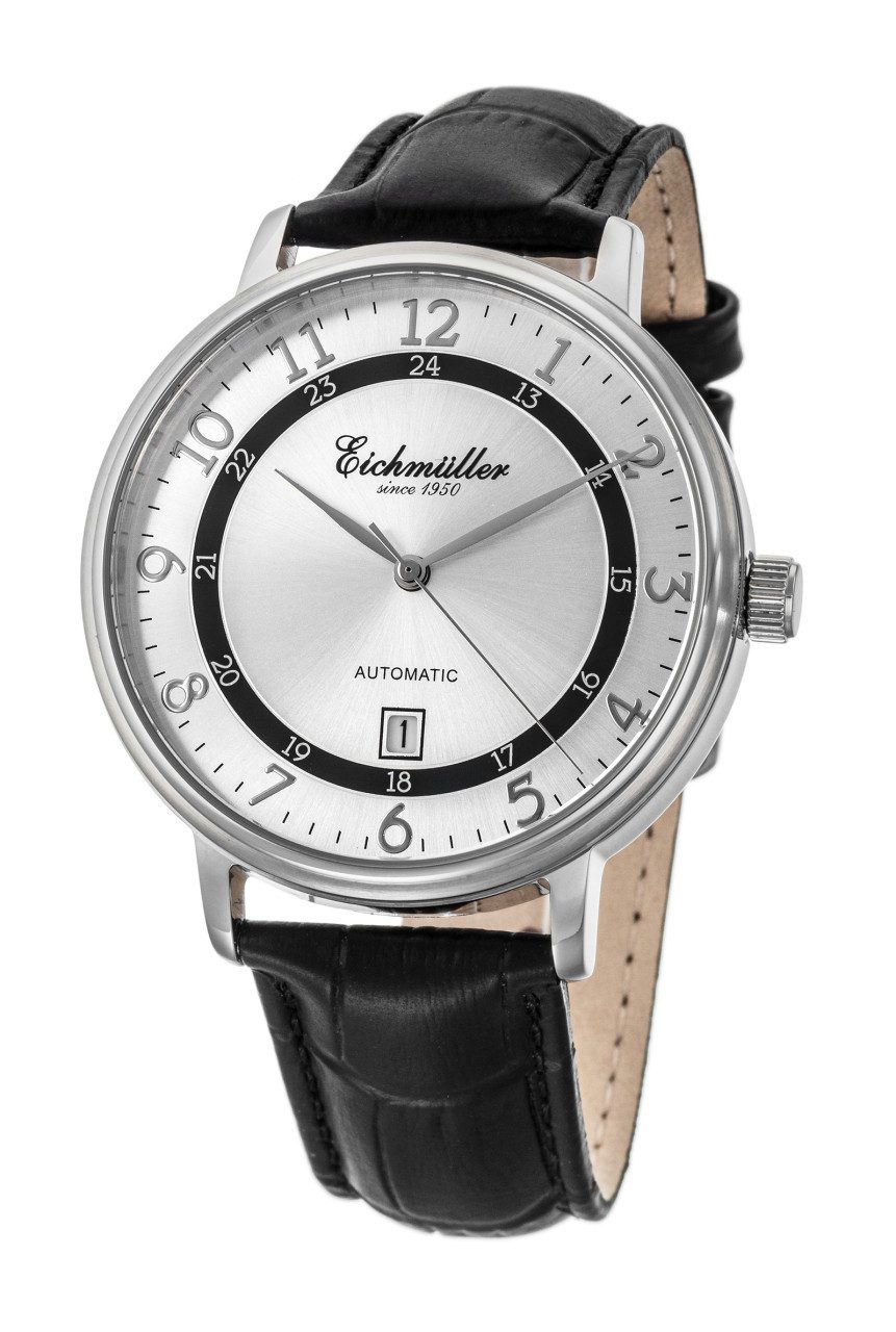 Automatikuhr RE7013 Herrenuhr Zifferblatt Silbern, 42 mm, Schwarzes Lederarmband