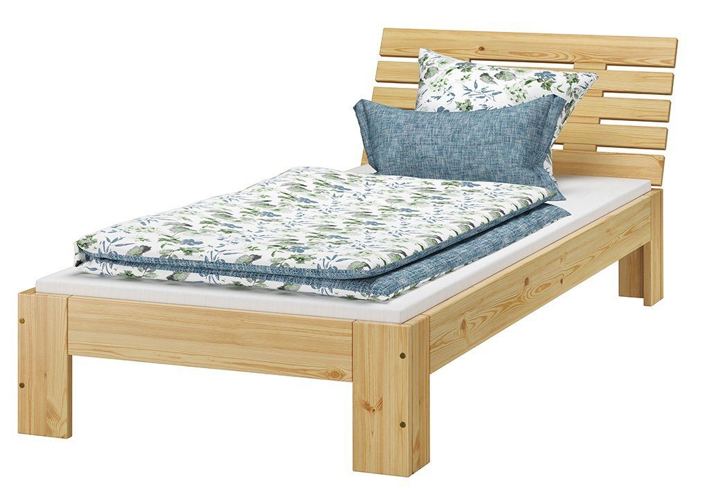 ERST-HOLZ Kiefer Holzbett lackiert Kieferfarblos Rollrost mit massiv Bett Matratze, und 90x200