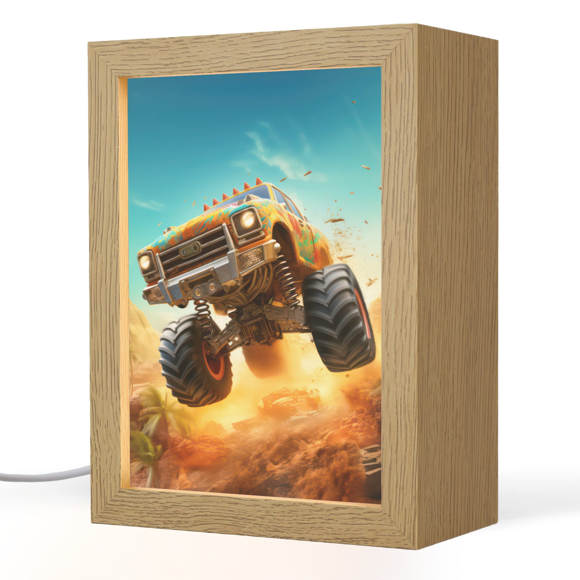 OnlyWow Nachttischlampe Monstertruck - Kind - Junge - Auto - Jungen, Dimmbar, Farbwechsel, LED, Warmweiß, Kaltweiß, Neutralweiß Einstellbar, Kinderzimmer, Babyzimmer, Dimmbar, mit Kabel, Nachtlampe, LED