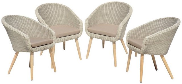 GARDEN PLEASURE Gartenstuhl ARVADA, (4er Set), Akazie/Polyrattan, inkl. Sitzkissen, braun