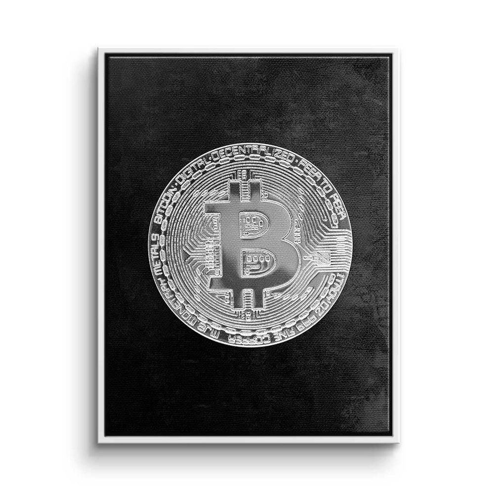 DOTCOMCANVAS® Leinwandbild Black Bitcoin, Premium Leinwandbild - Crypto - Black Bitcoin - Trading - Motivation weißer Rahmen