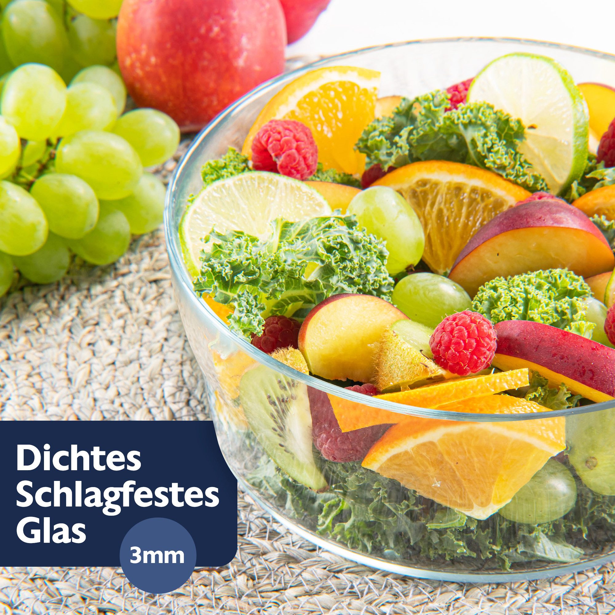 KONZEPT Salatschüssel aus Glas, 1,7 L, Glasschale ideal für Salat, (Obst, Snack, Mussli, Süßigkeiten, 1-tlg), Spülmaschinenfest, 19 cm Durchmesser – Bild 2 von 5