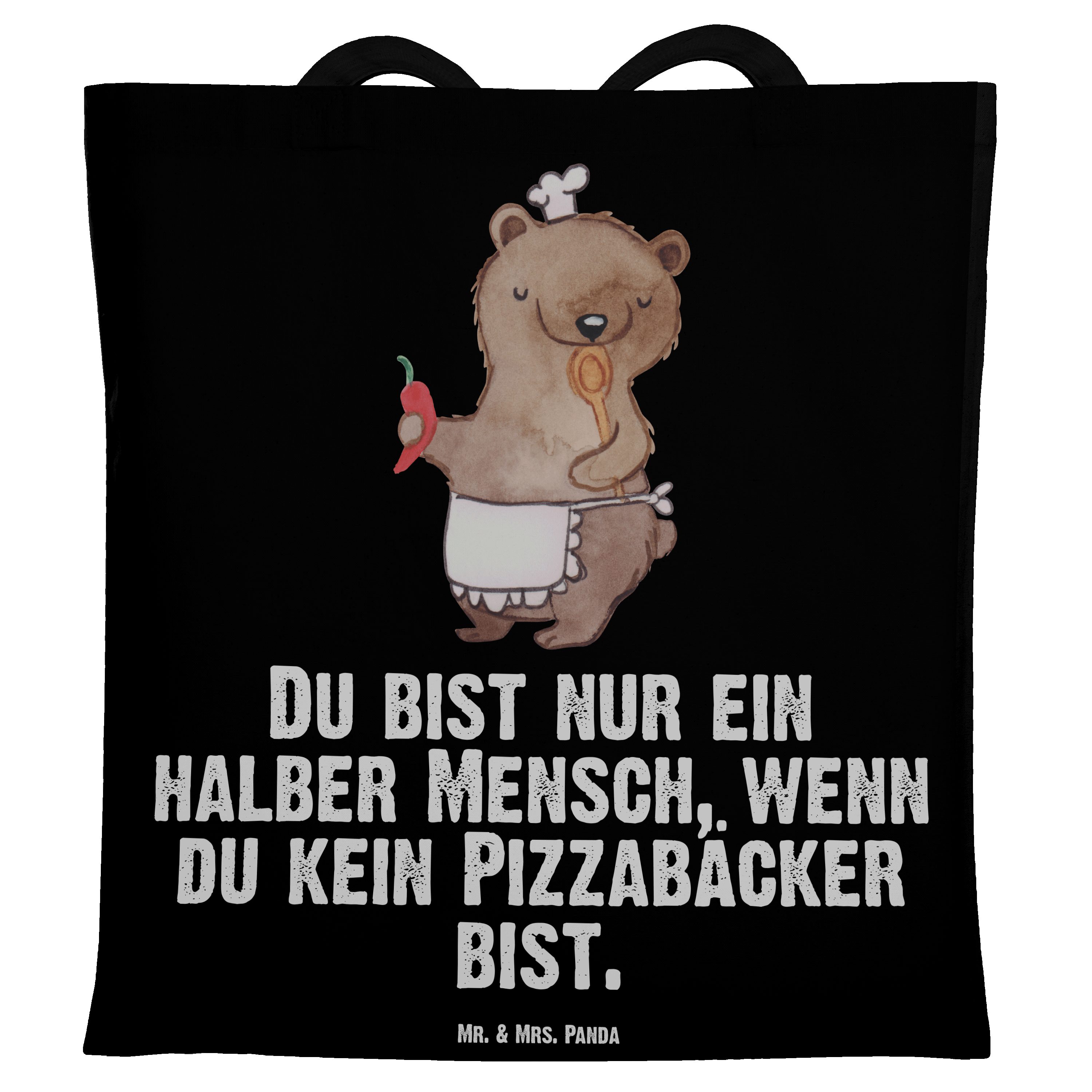 Mr. & Mrs. Schwarz Pizzabäcker Stoffbeutel, - Tragetasche Panda mit Herz (1-tlg) Pizzabringdie - Geschenk