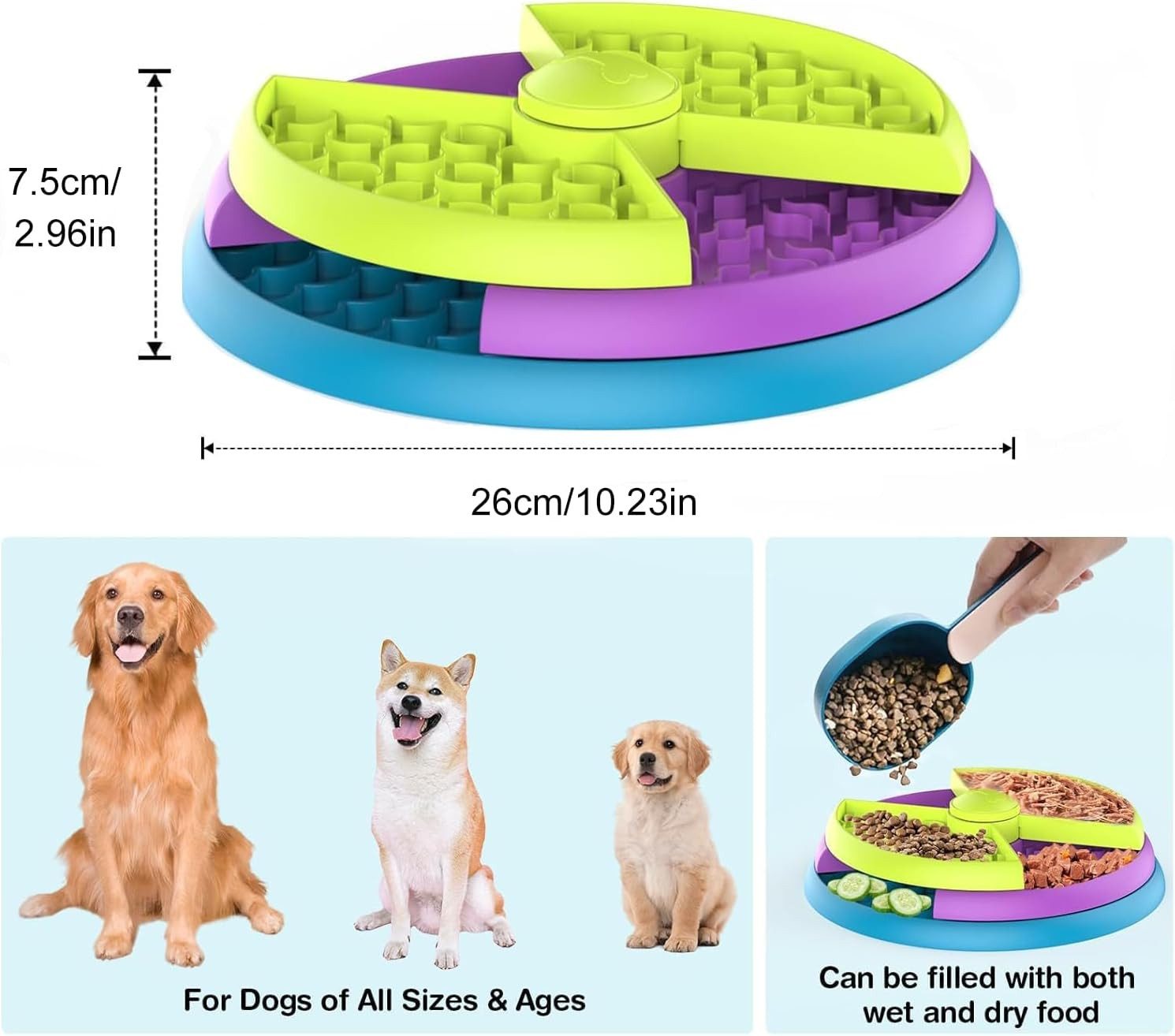 FELIXLEO Antischlingnapf Slow Feeder Hund Anti Schling Napf Rutschfest 3 Ebenen Fressnapf