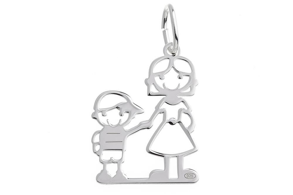 Silberkettenstore Kettenanhänger Anhänger Junge und Mutter - 925 Silber
