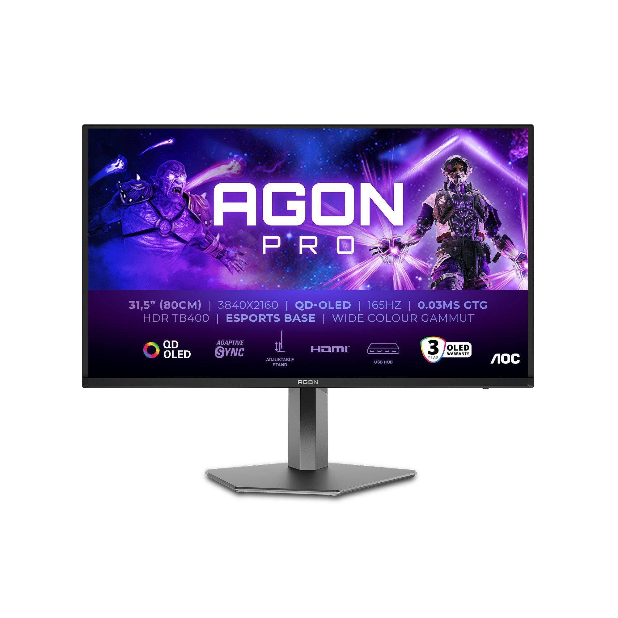 AOC AG326UD Gaming-Monitor (80,3 cm/32 ", 3840 x 2160 px, UHD, 0,03 ms Reaktionszeit, 165 Hz, QD-OLED, höhen-, neig-, kipp-, schwenkbar)