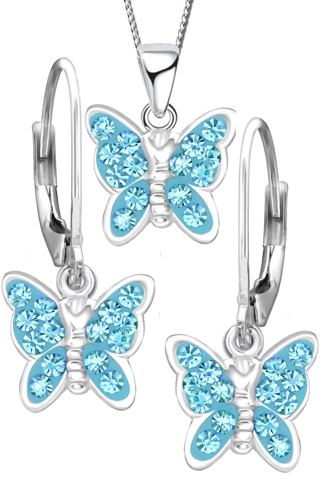 Limana Schmuckset Mädchen Kinder echt 925 Sterling Silber Ohrringe Kette Schmetterling, mit Zirkonia Steine
