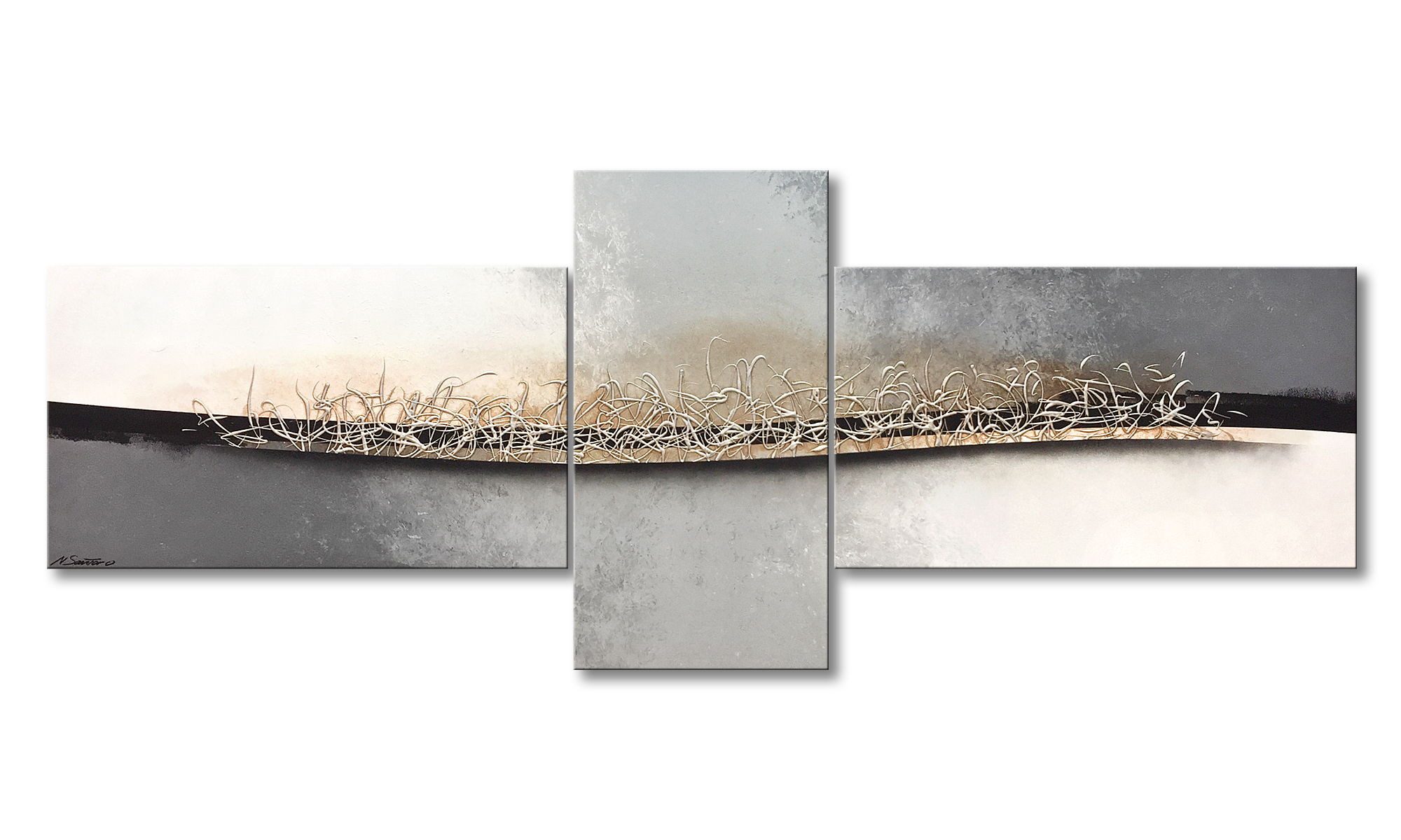 WandbilderXXL XXL-Wandbild Silver Movement 250 x 100 cm, Abstraktes Gemälde, handgemaltes Unikat