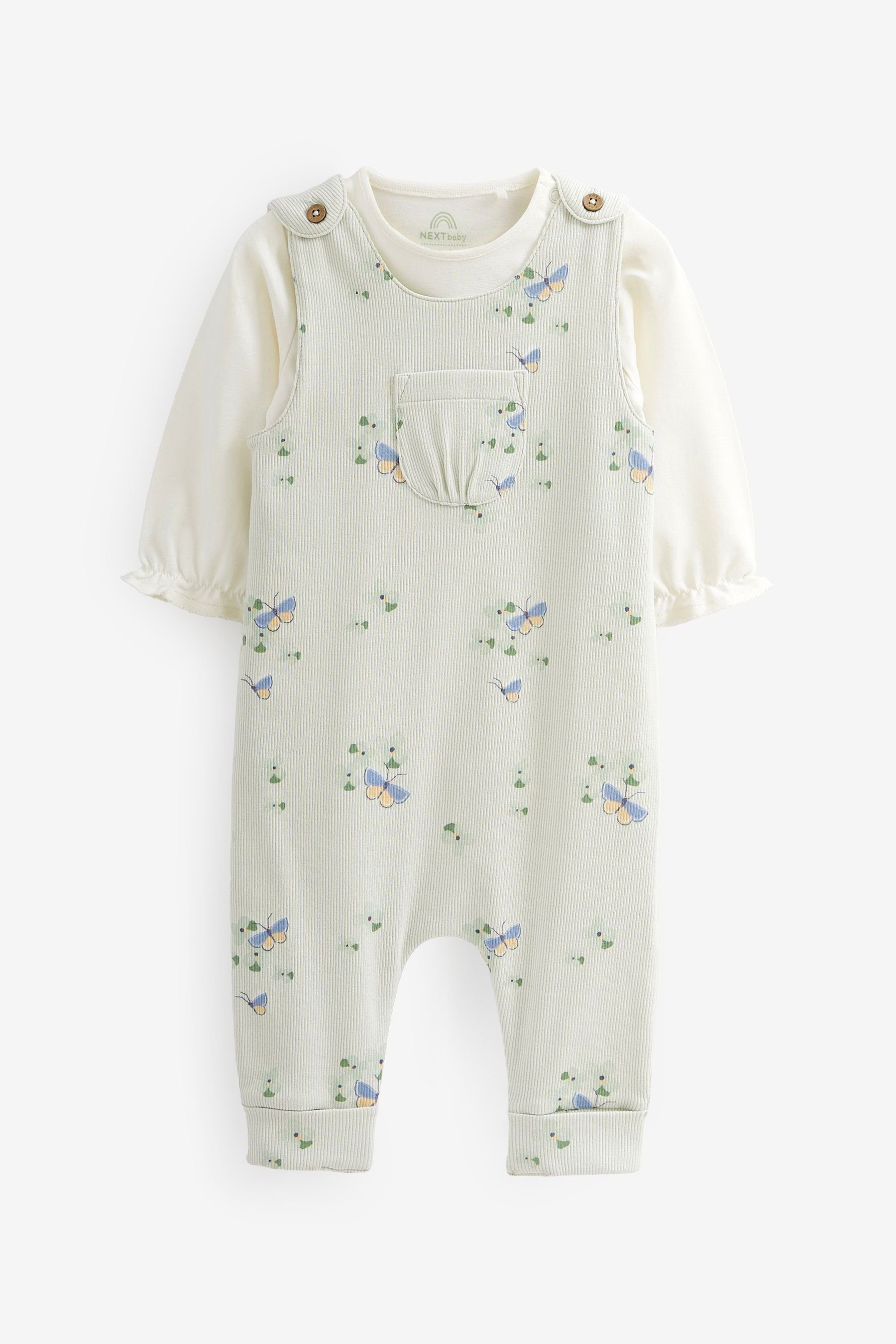 Jersey Next & Floral Body aus Sage gemustertem Body und Green (2-tlg) Baby-Latzhose Hose