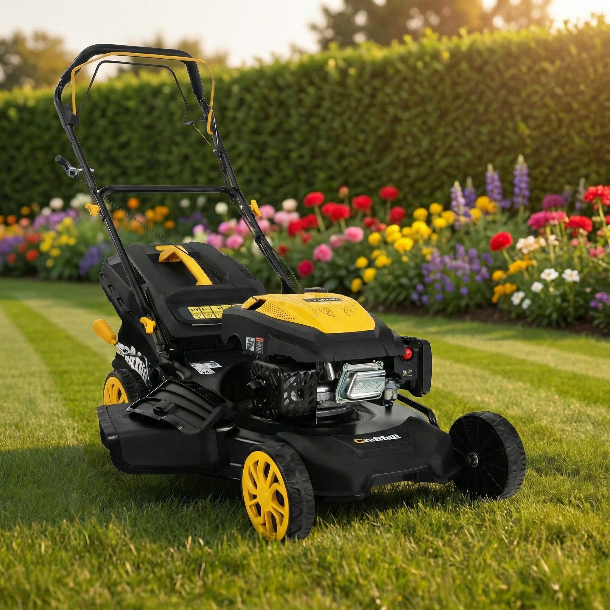 Craftfull Benzinrasenmäher CR-224-30 - 7 PS, 223 cm³ 4-Takt Benzin Rasenmäher, 53 cm Schnittbreite, (Benzinrasenmäher mit Seitenauswurf, Benzin Rasenmäher mit Selbstantrieb, Benzin Rasenmäher), Rasenmäher mit Seitenauswurf