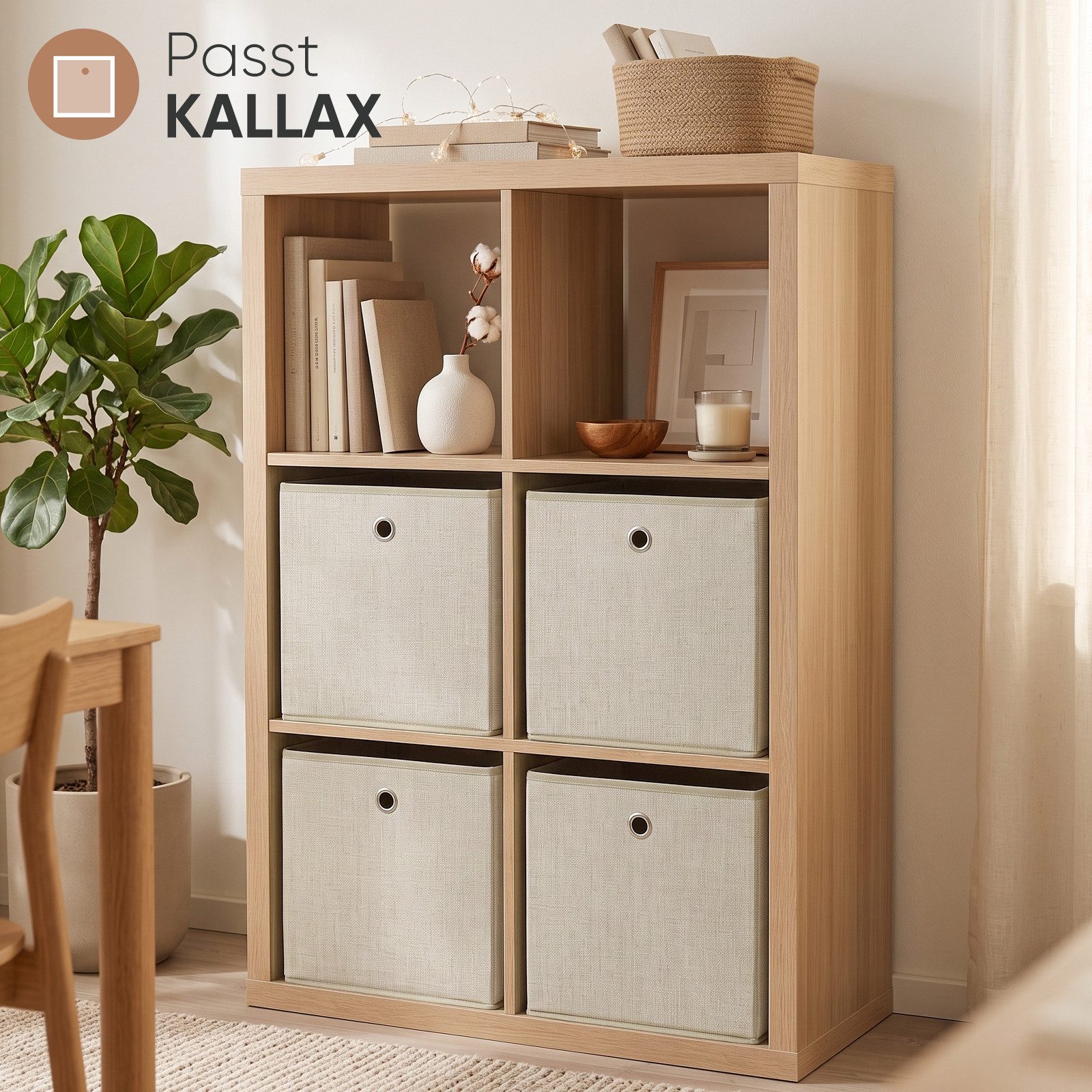 Sekey Aufbewahrungsbox Aufbewahrungsboxen 6er Set, faltbare Ordnungsboxen mit Griff, 33 x 33 x 33 cm, Beige Faltboxen aus Vliesstoff für die Aufbewahrung – Bild 4 von 5