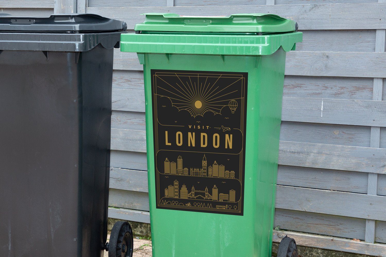 London MuchoWow St), Container, (1 Wandsticker Sticker, schwarz Abfalbehälter Mülltonne, Stadtbild - Mülleimer-aufkleber,