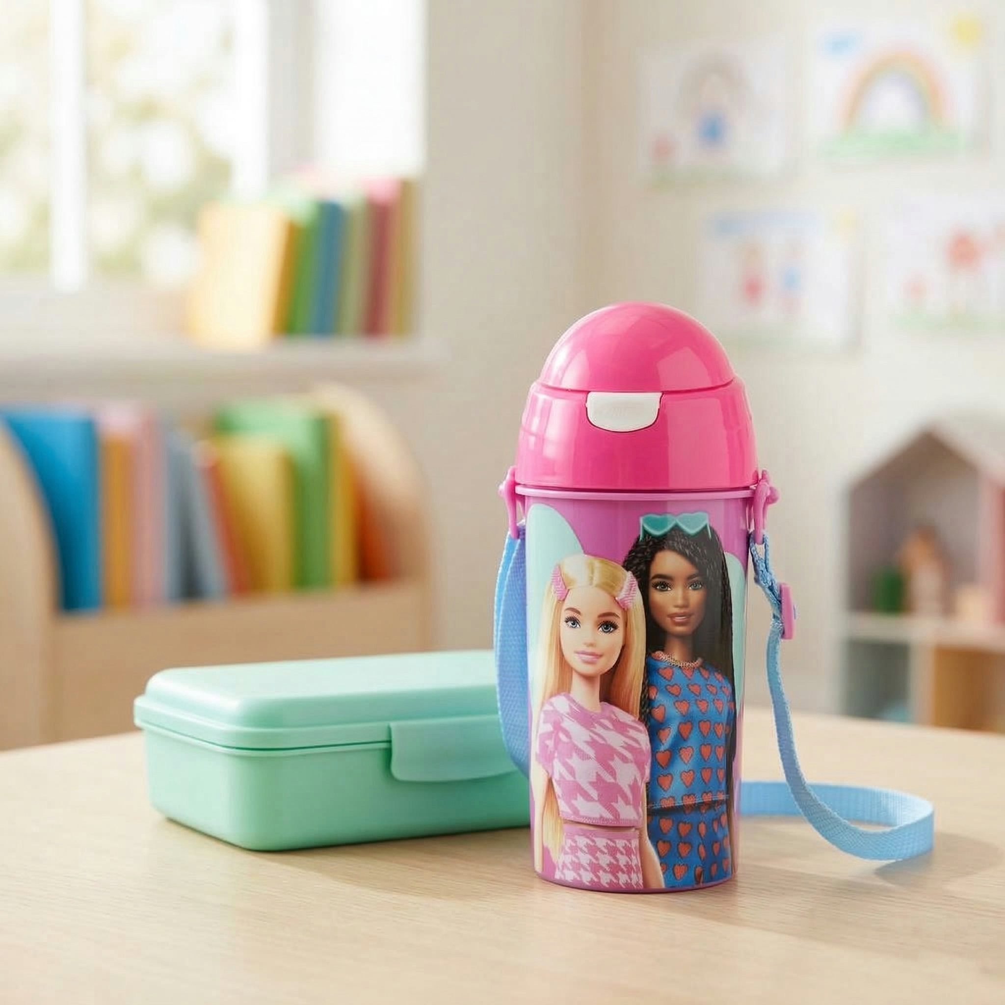 Barbie Trinkflasche Barbie Kinder Sport Wasserflasche Flasche Trinkhalm 500 ml