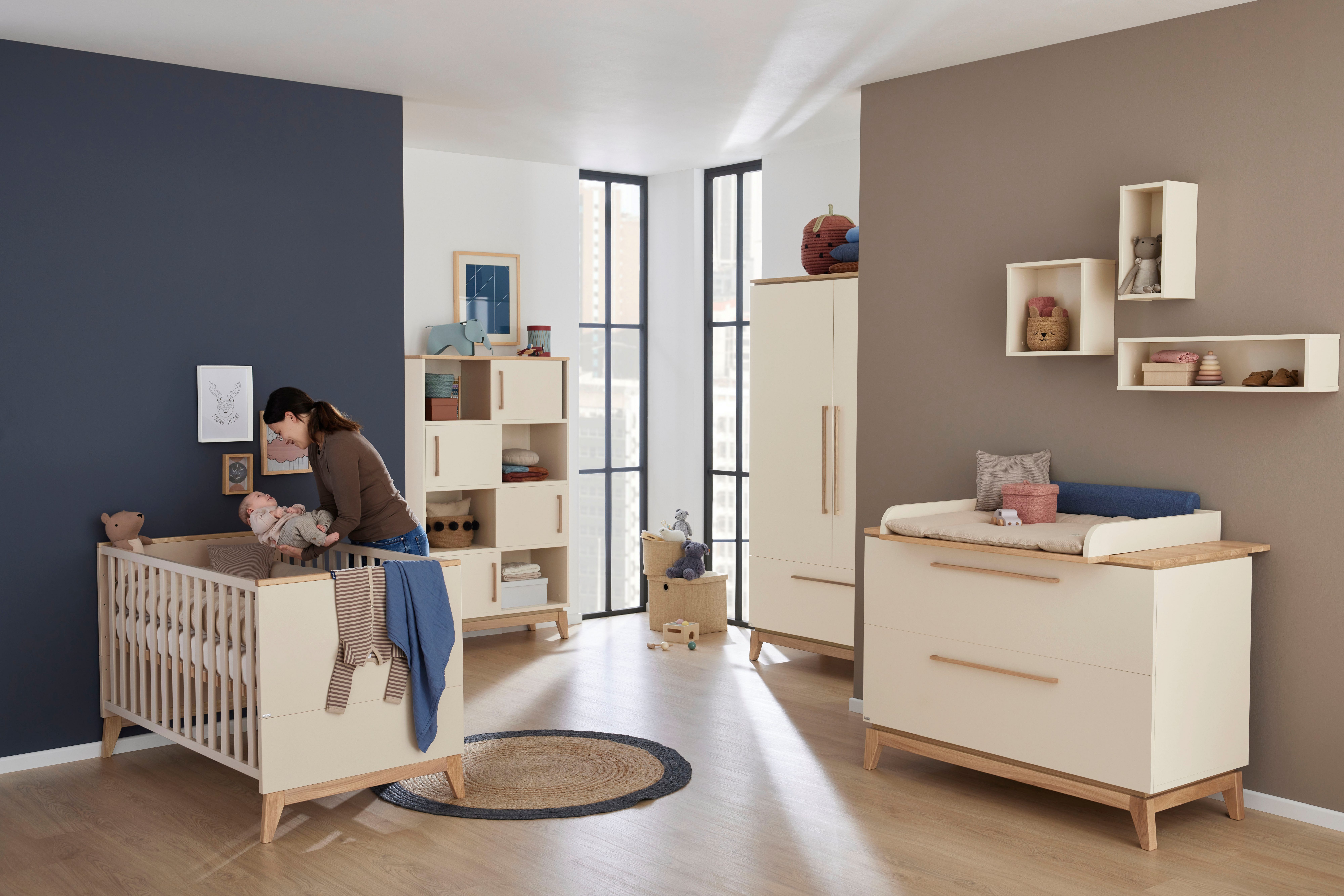 PAIDI Wickelaufsatz STIENE in Beige oder Grau, zur Erweiterung der Kommode, Wickelauflage mit Eiche Massivholz und gerundeten Kanten