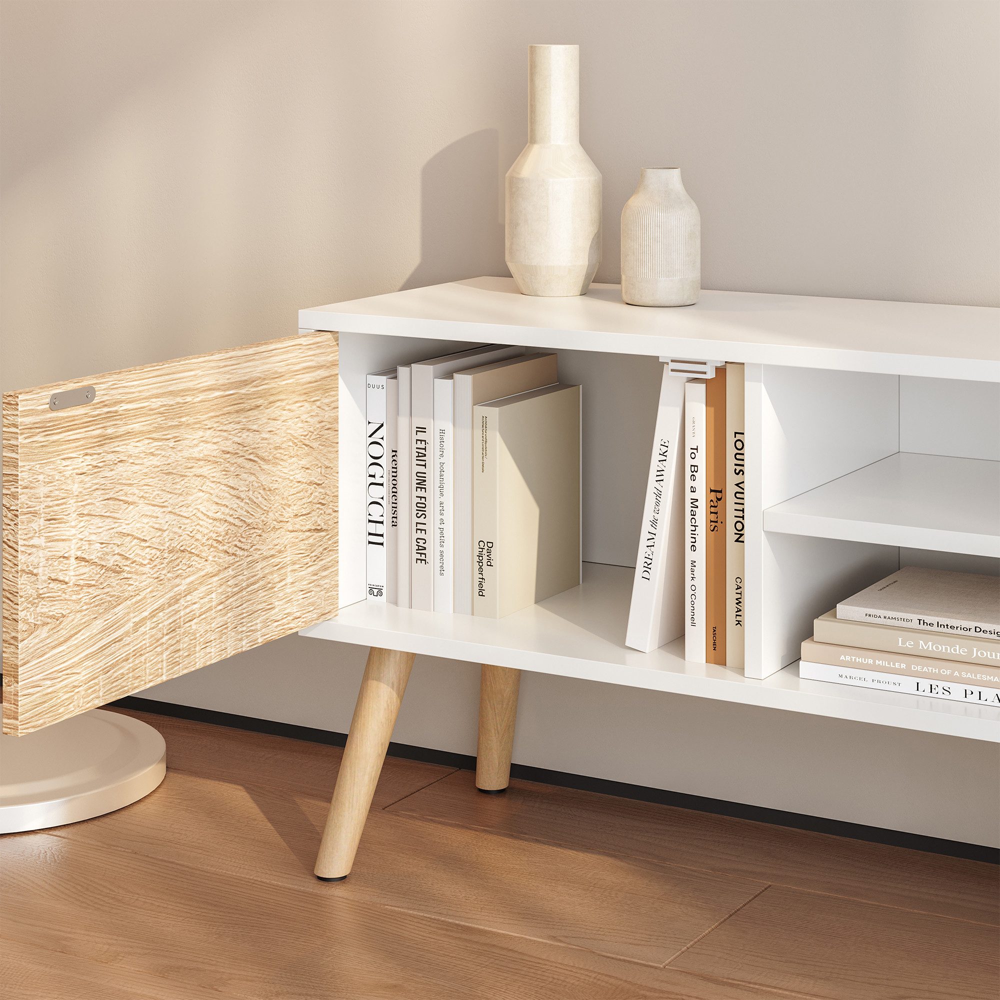 en.casa Lowboard, »Eskilstuna« Fernsehtisch 120x29,5x46,5cm Weiß / Eiche