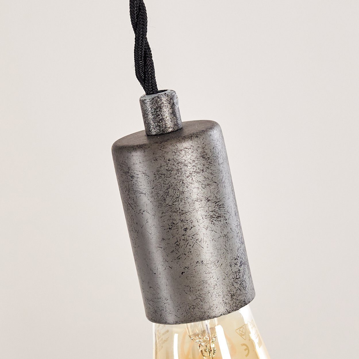 Dunkelgrau/Braun, moderne Pendelleuchte aus Gitter-Optik, ohne Käfig, längliche Hängelampe Leuchtmittel, »Lorica« hofstein in Metall/Bambus 5xE27,