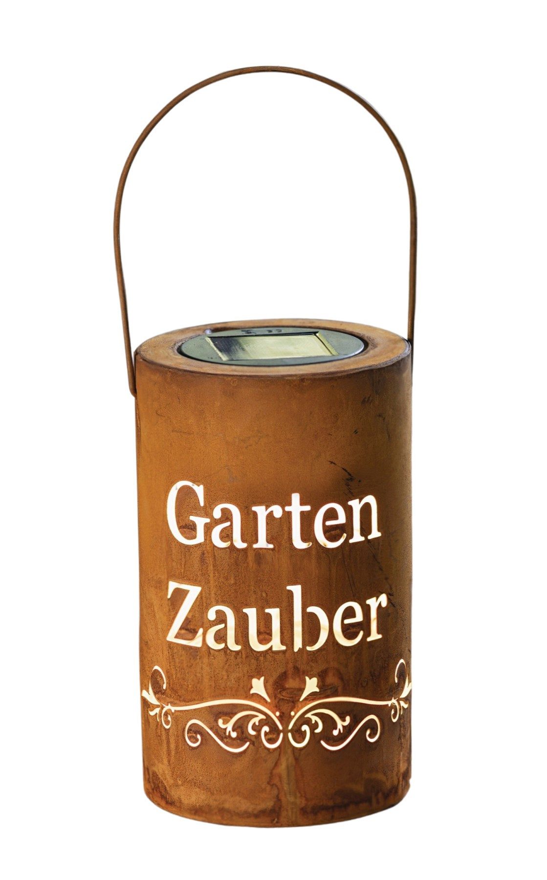 Dekoleidenschaft LED Laterne "Gartenzauber" aus Metall mit Echtrost Finish, Solarlaterne Rost, LED fest integriert, Gartenlaterne, Outdoor Hängelaterne, Tischleuchte, Solarleuchte